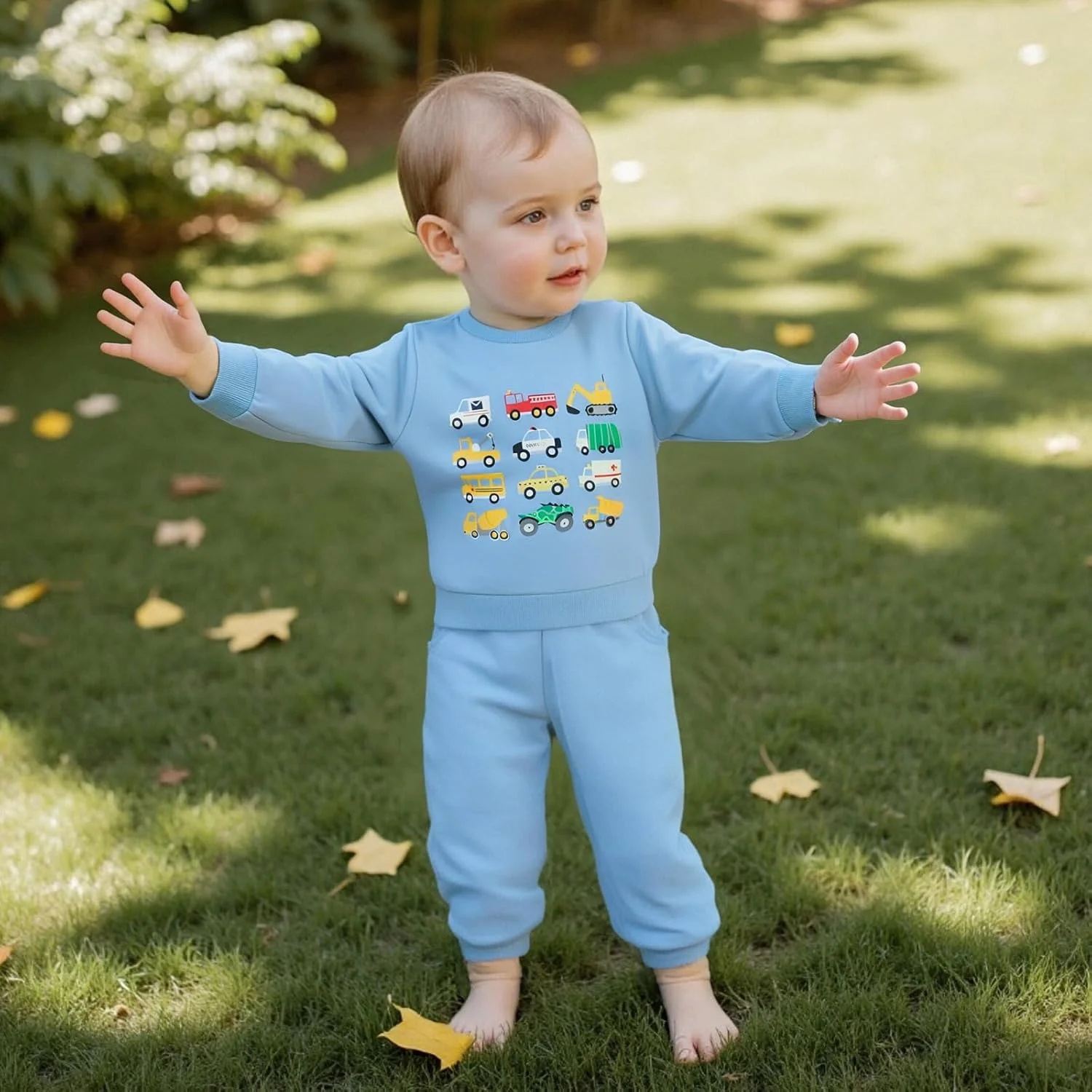 Baby Boys' Clothing Set, Tool Trolley Print, Long Sleeve Sweatshirt + Plain Trousers, Newborn Outfit for Baby Boys, Soft Baby Set