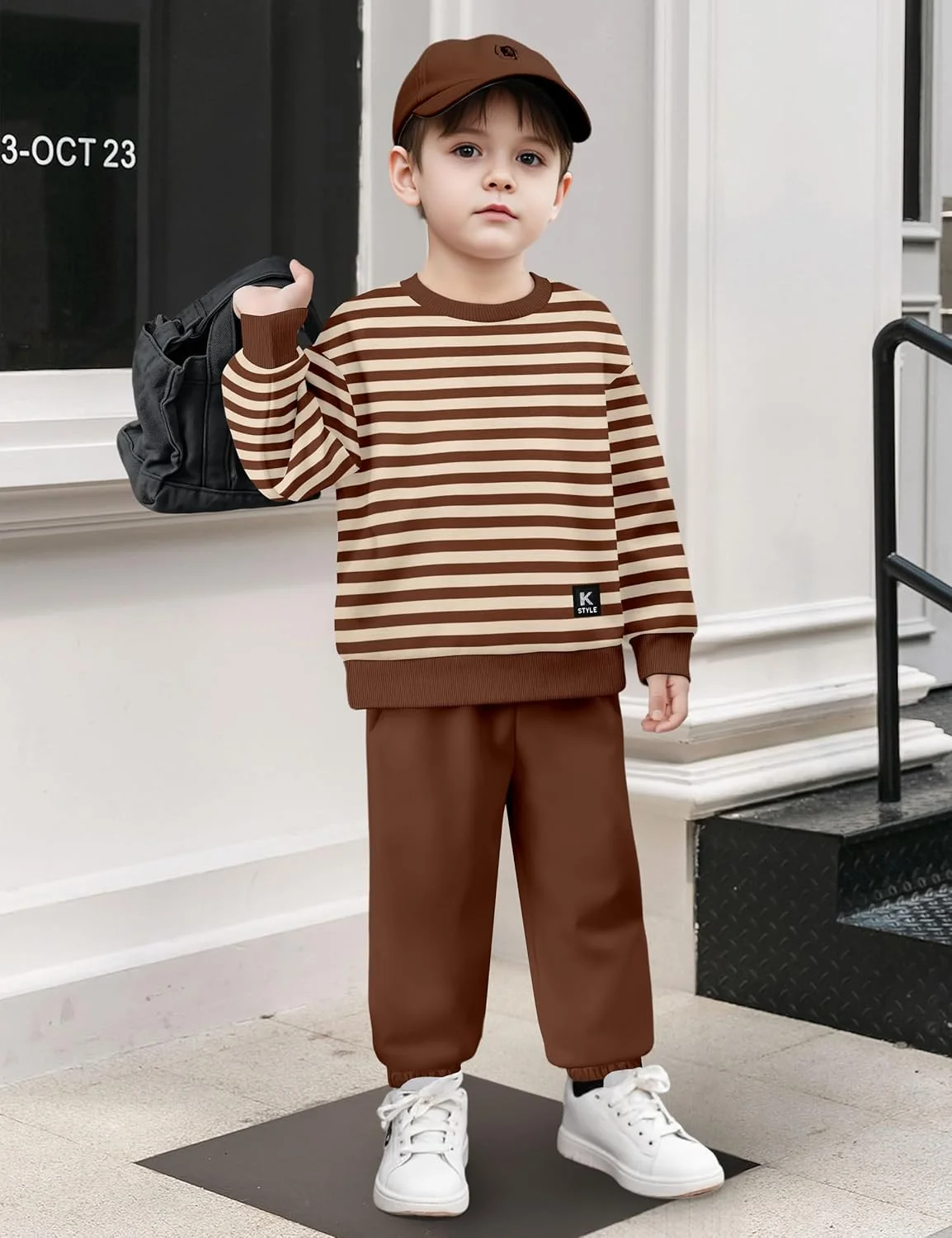 ست لباس پسرانه TALLWH، مناسب کودکان ۲ تا ۵ سال، شامل بلوز راه راه آستین بلند و شلوار جاگر ساده، ۲ تکه