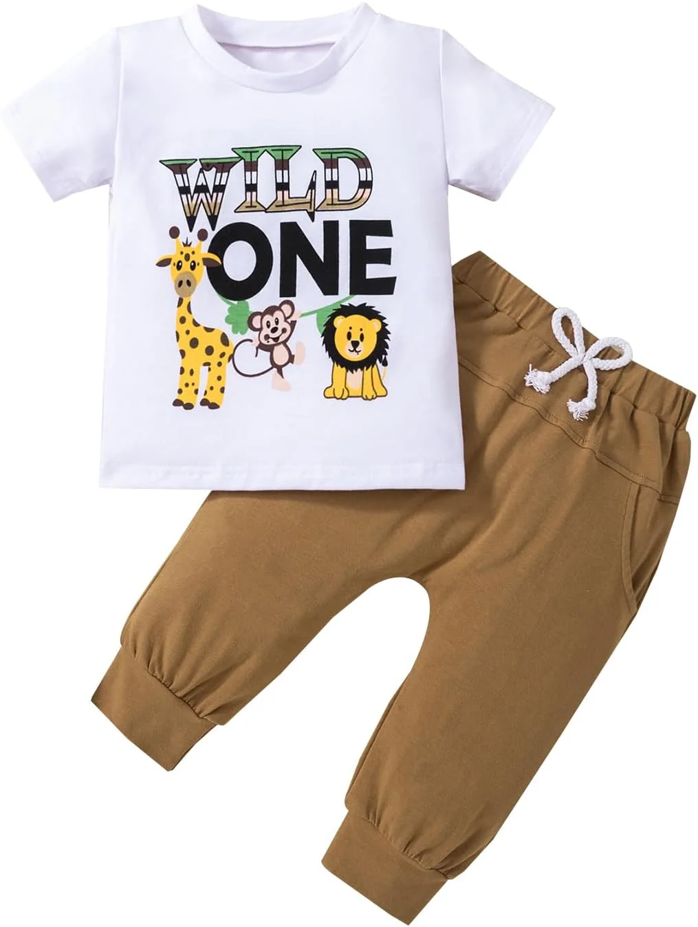 ست لباس تابستانی پسرانه Carolilly، تی‌شرت آستین کوتاه، طرح حیوانات و حروف، مناسب تولد، به همراه شلوار جیب‌دار، ست 2 تکه لباس نوزادی پسرانه، هدیه تولد