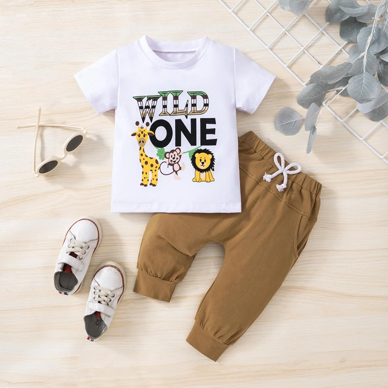 ست لباس تابستانی پسرانه Carolilly، تی‌شرت آستین کوتاه، طرح حیوانات و حروف، مناسب تولد، به همراه شلوار جیب‌دار، ست 2 تکه لباس نوزادی پسرانه، هدیه تولد