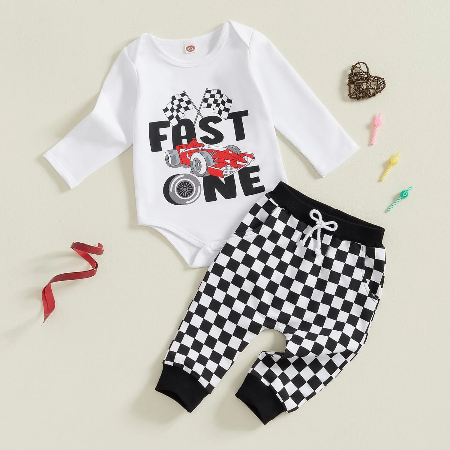 ست لباس تولد پسرانه Carolilly، شامل رامپر آستین بلند با چاپ حروف Aurace و شلوار بند دار، مناسب نوزادان پسر