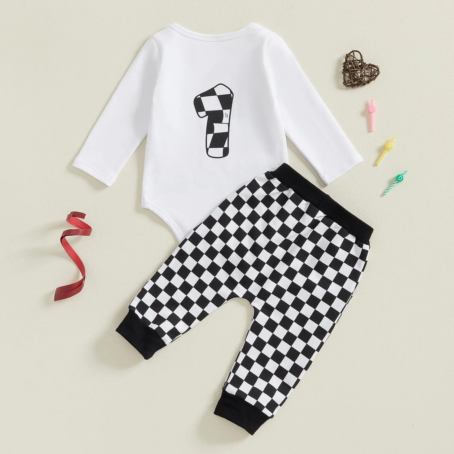 ست لباس تولد پسرانه Carolilly، شامل رامپر آستین بلند با چاپ حروف Aurace و شلوار بند دار، مناسب نوزادان پسر