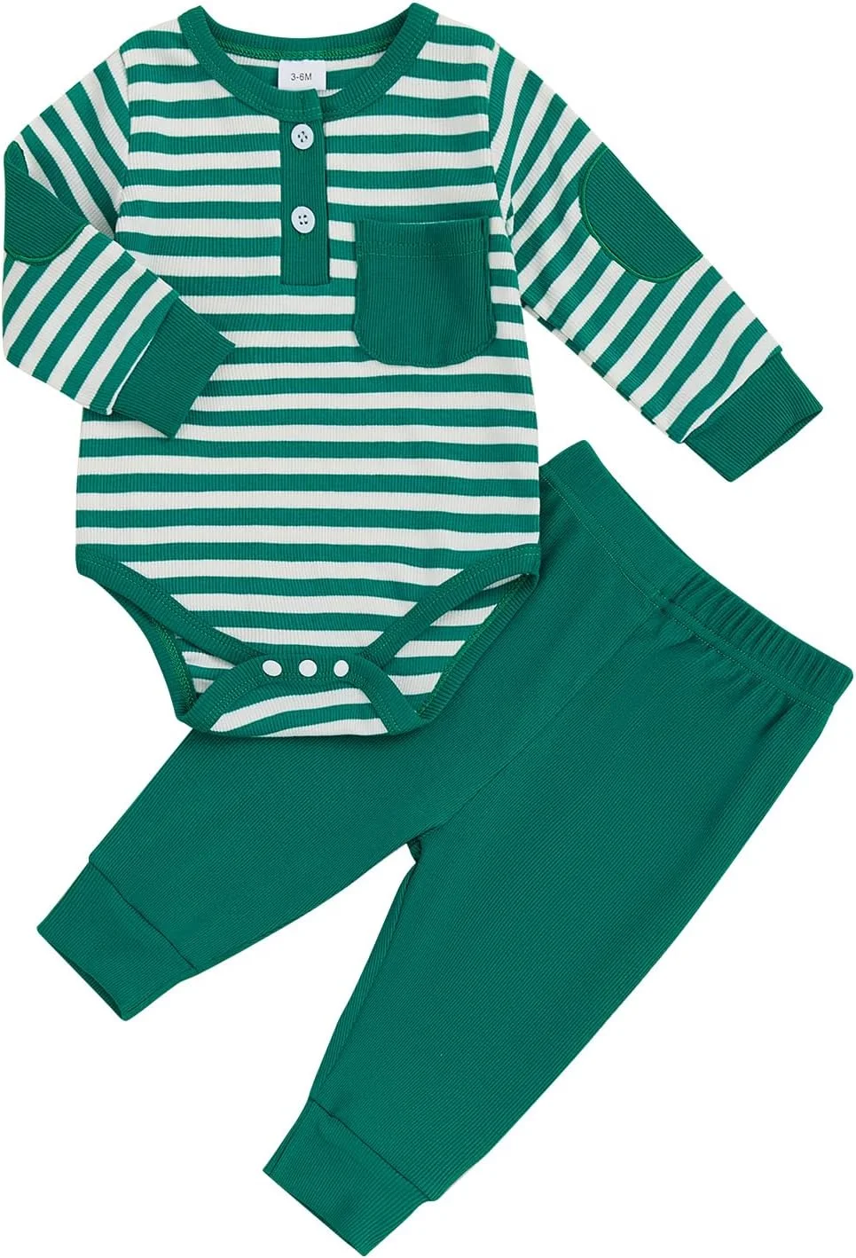 ست لباس نوزاد پسرانه Carolilly شامل رامپر آستین بلند دکمه دار راه راه + شلوار رنگ ثابت 2 تکه ست لباس نوزاد پسرانه Carolilly شامل رامپر آستین بلند دکمه دار راه راه + شلوار رنگ ثابت 2 تکه