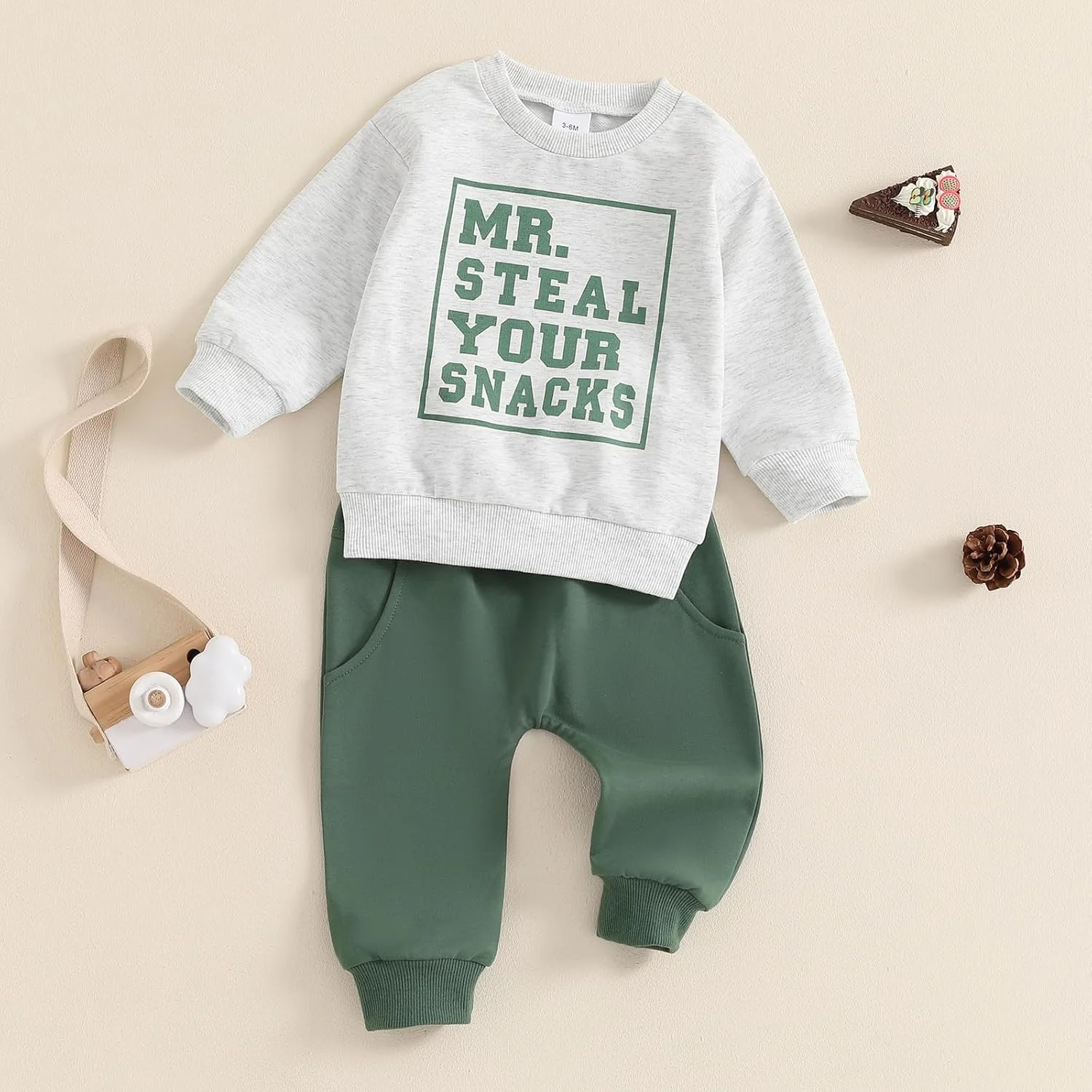 ست لباس پسرانه Carolilly شامل تیشرت آستین بلند با طرح حروف، سویشرت و شلوار جیب دار، ست 2 تکه لباس ورزشی با رنگ متضاد