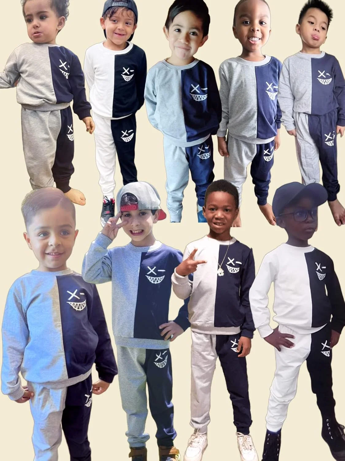 لباس پسرانه بچه گانه BOMDEALS - ست لباس راحتی با طرح چهره کارتونی و دو رنگ شامل بلوز و شلوار مناسب فصل پاییز