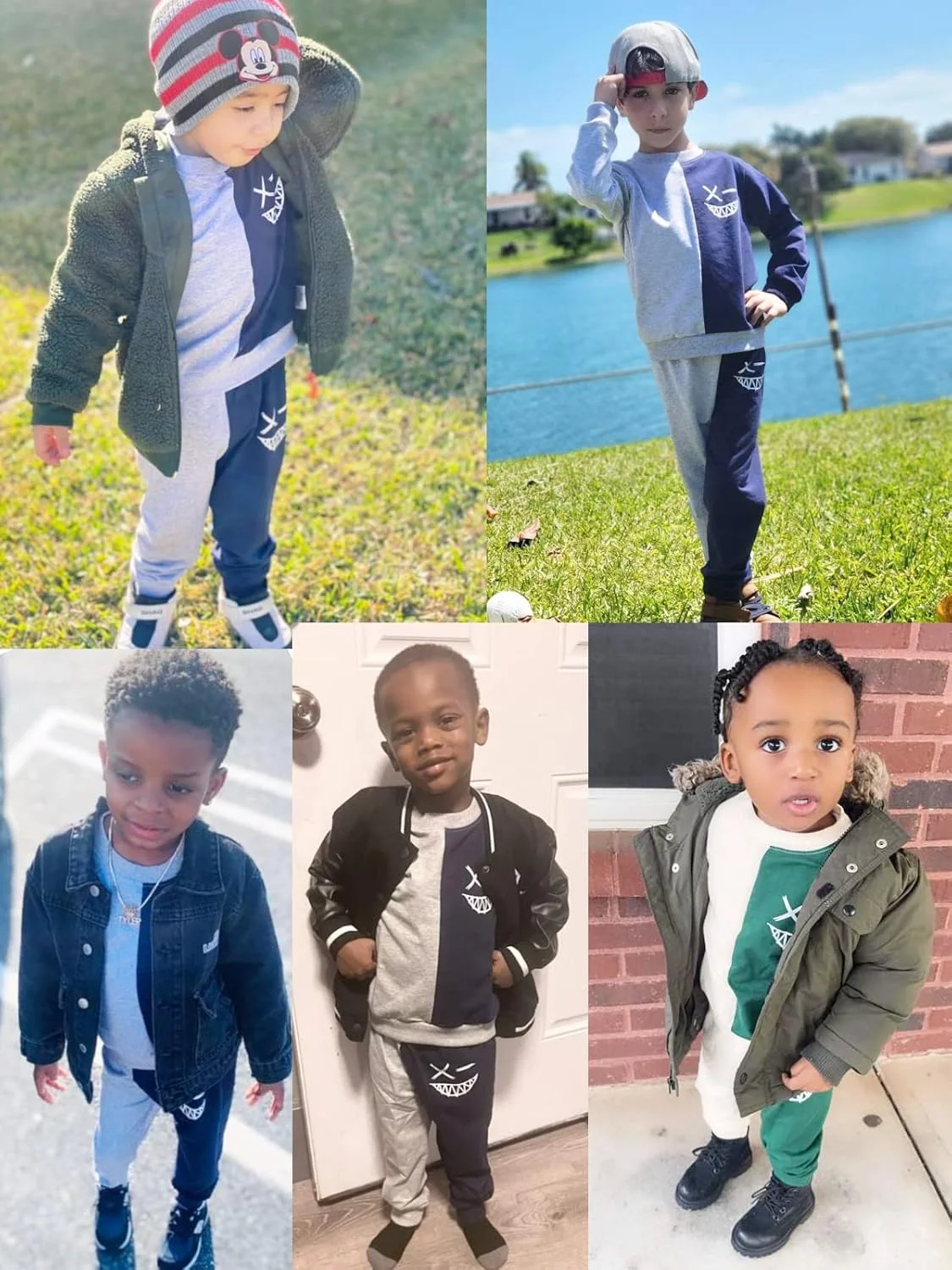 لباس پسرانه بچه گانه BOMDEALS - ست لباس راحتی با طرح چهره کارتونی و دو رنگ شامل بلوز و شلوار مناسب فصل پاییز