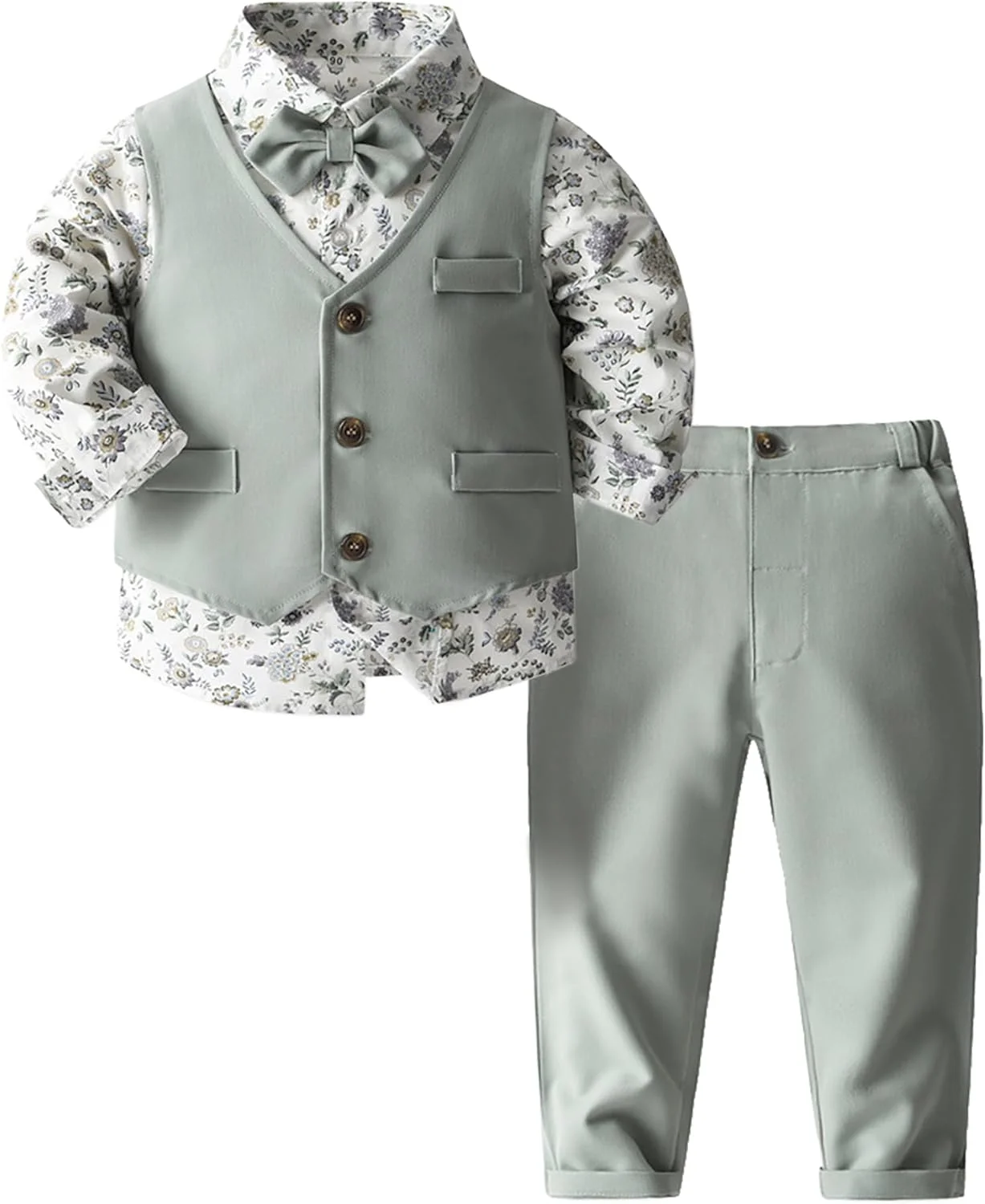 لباس پسرانه دو تکه ARTMINE، پیراهن سفید آستین بلند و شلوار ساسپندر با پاپیون