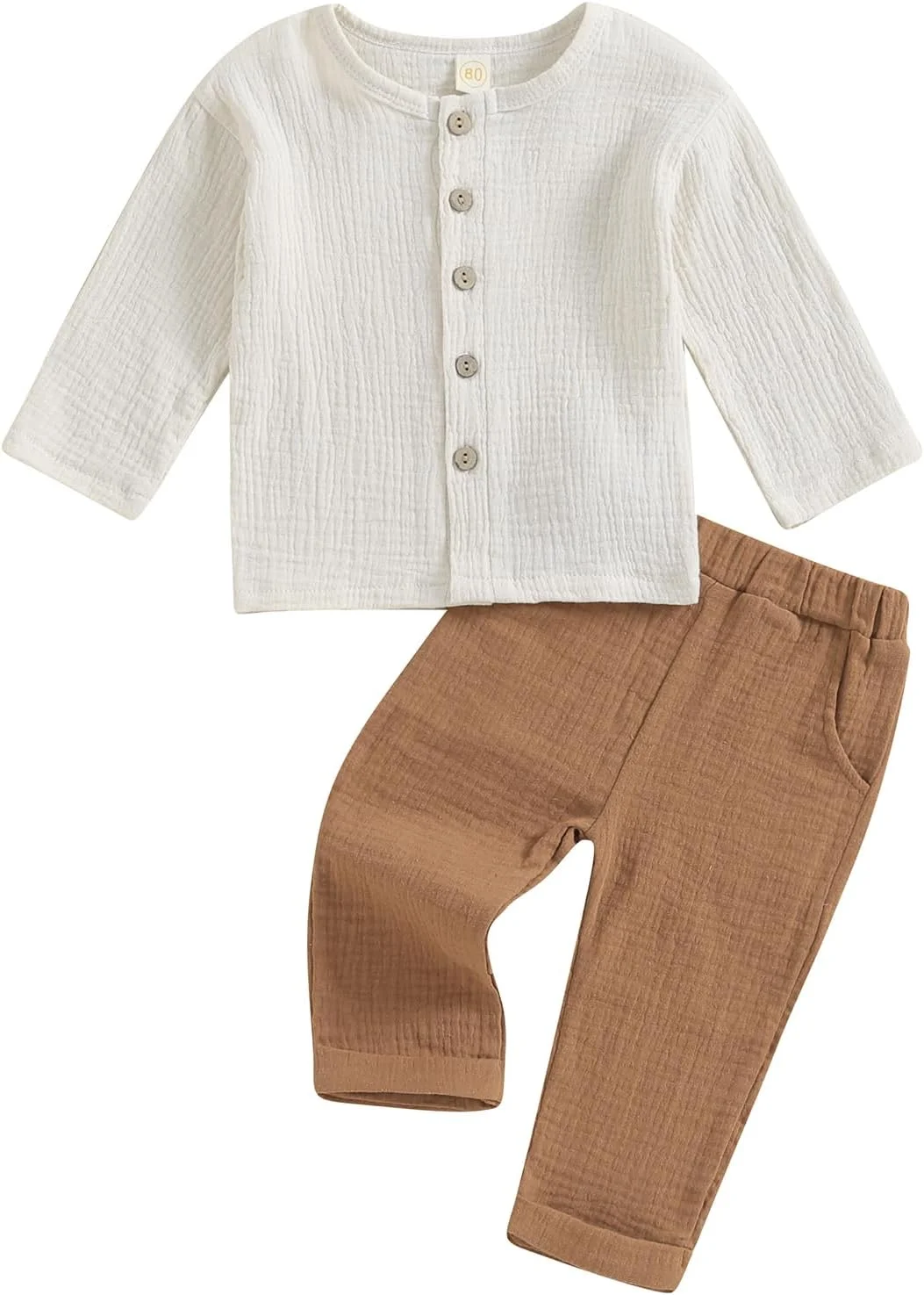 ست لباس پسرانه پاییزی، پیراهن آستین بلند و شلوار، ست لباس کودک نوپا، ست نرم نوزادی پسرانه