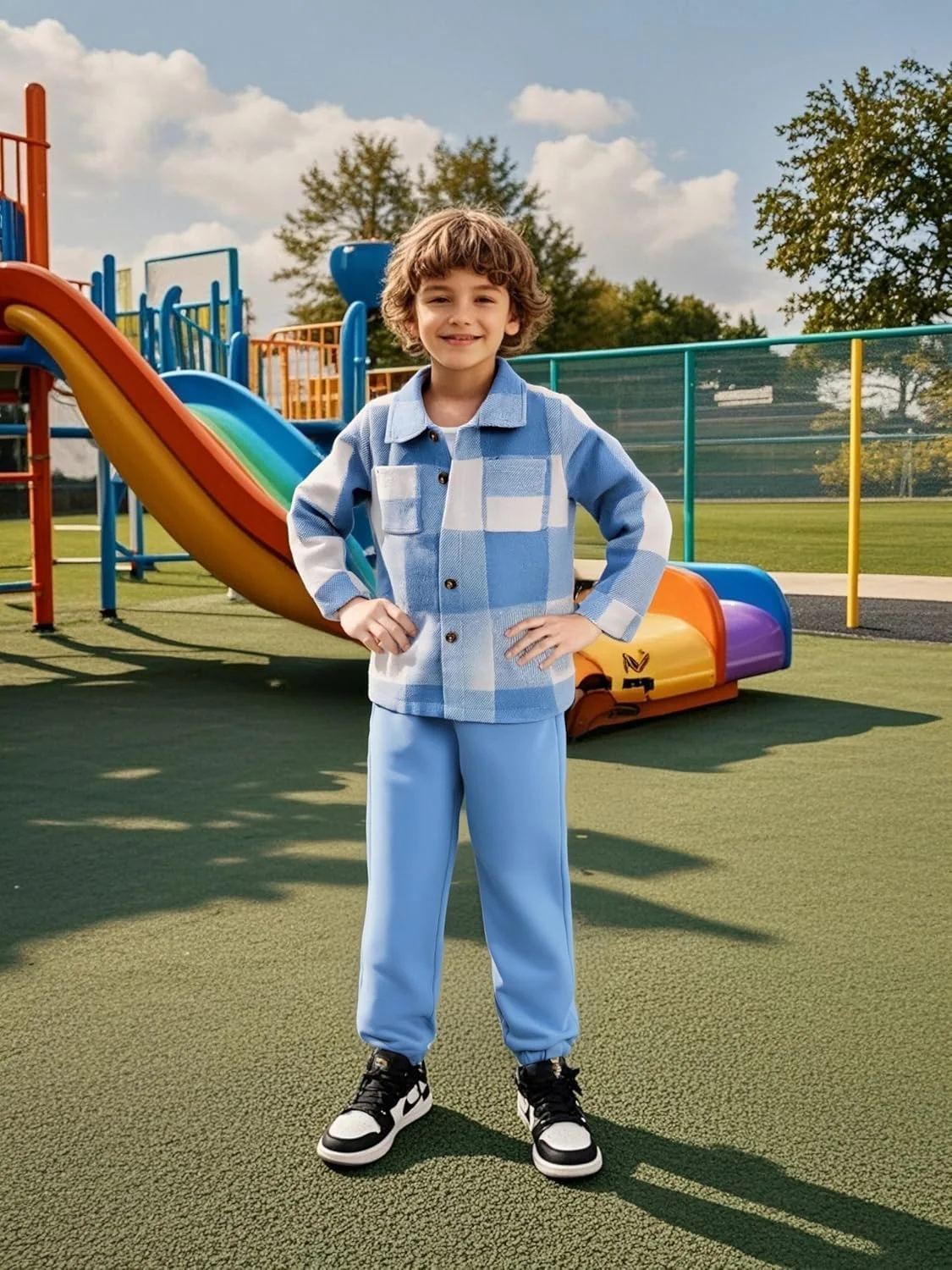 ست لباس پسرانه Ayzozuy شامل پیراهن چهارخانه و شلوار طرح دایناسور، مناسب فصل بهار و زمستان