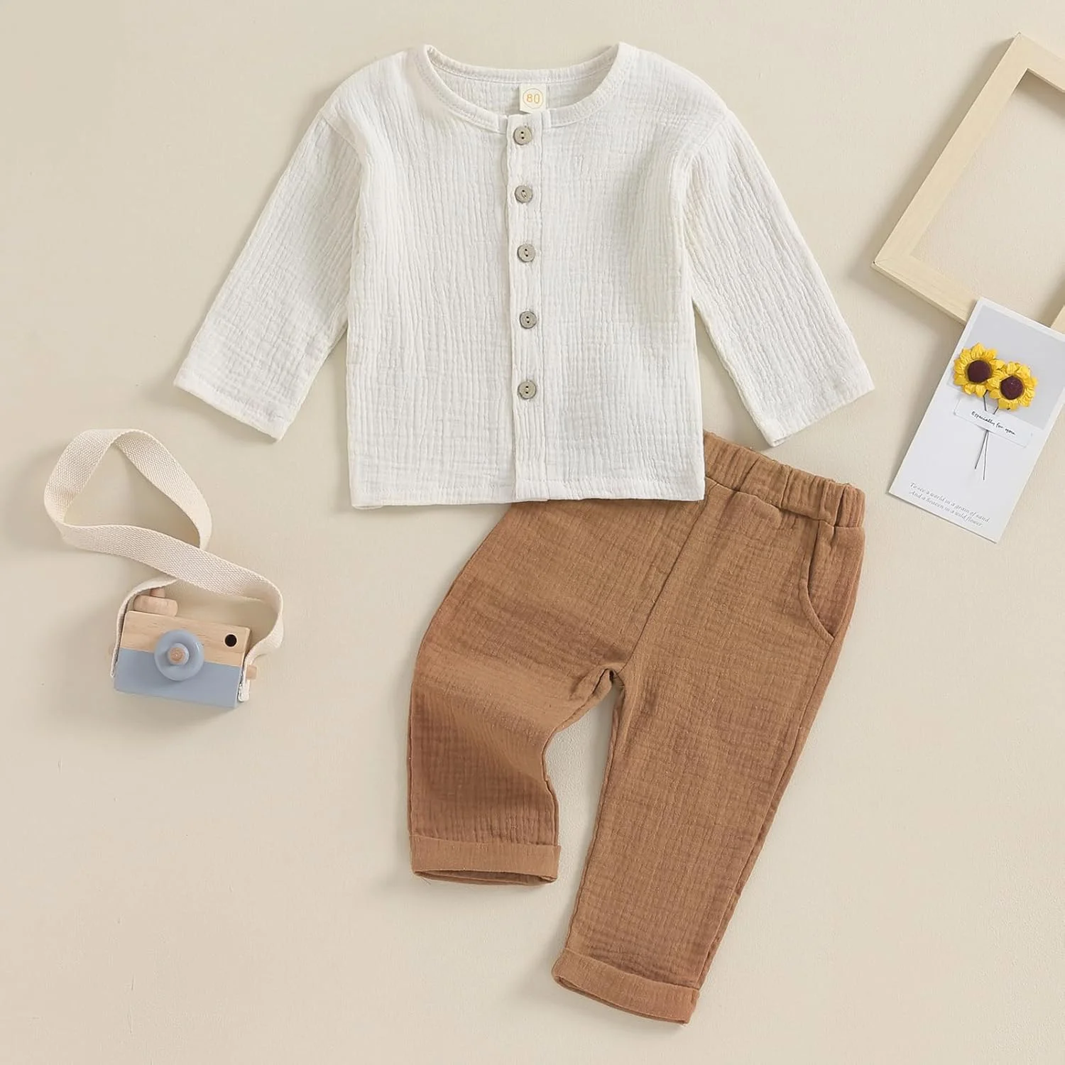 ست لباس پسرانه پاییزی، پیراهن آستین بلند و شلوار، ست لباس کودک نوپا، ست نرم نوزادی پسرانه