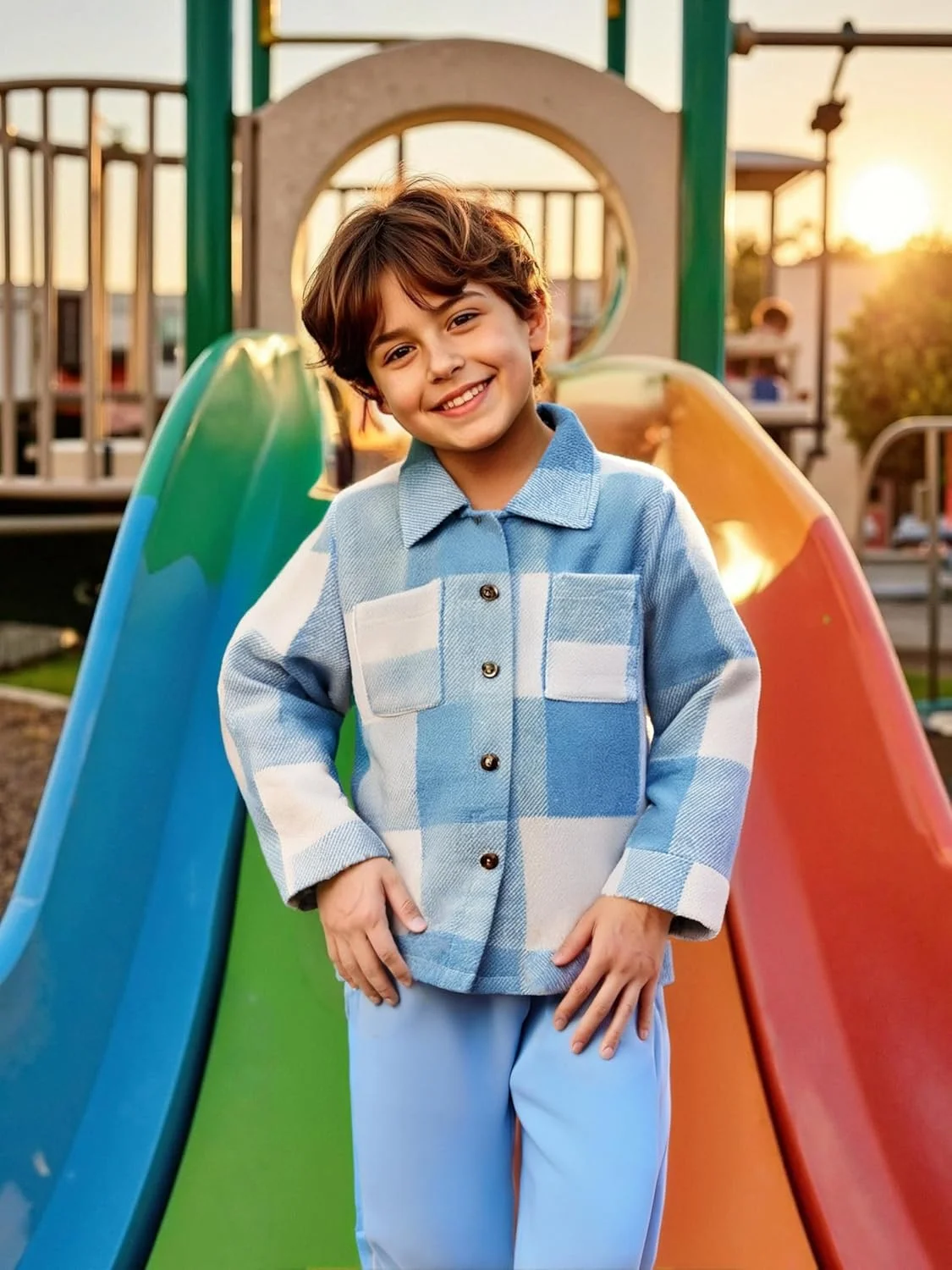 ست لباس پسرانه Ayzozuy شامل پیراهن چهارخانه و شلوار طرح دایناسور، مناسب فصل بهار و زمستان