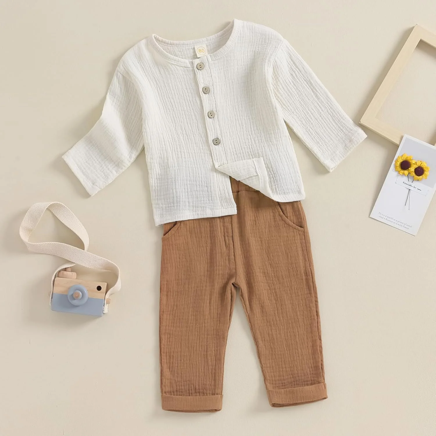 ست لباس پسرانه پاییزی، پیراهن آستین بلند و شلوار، ست لباس کودک نوپا، ست نرم نوزادی پسرانه