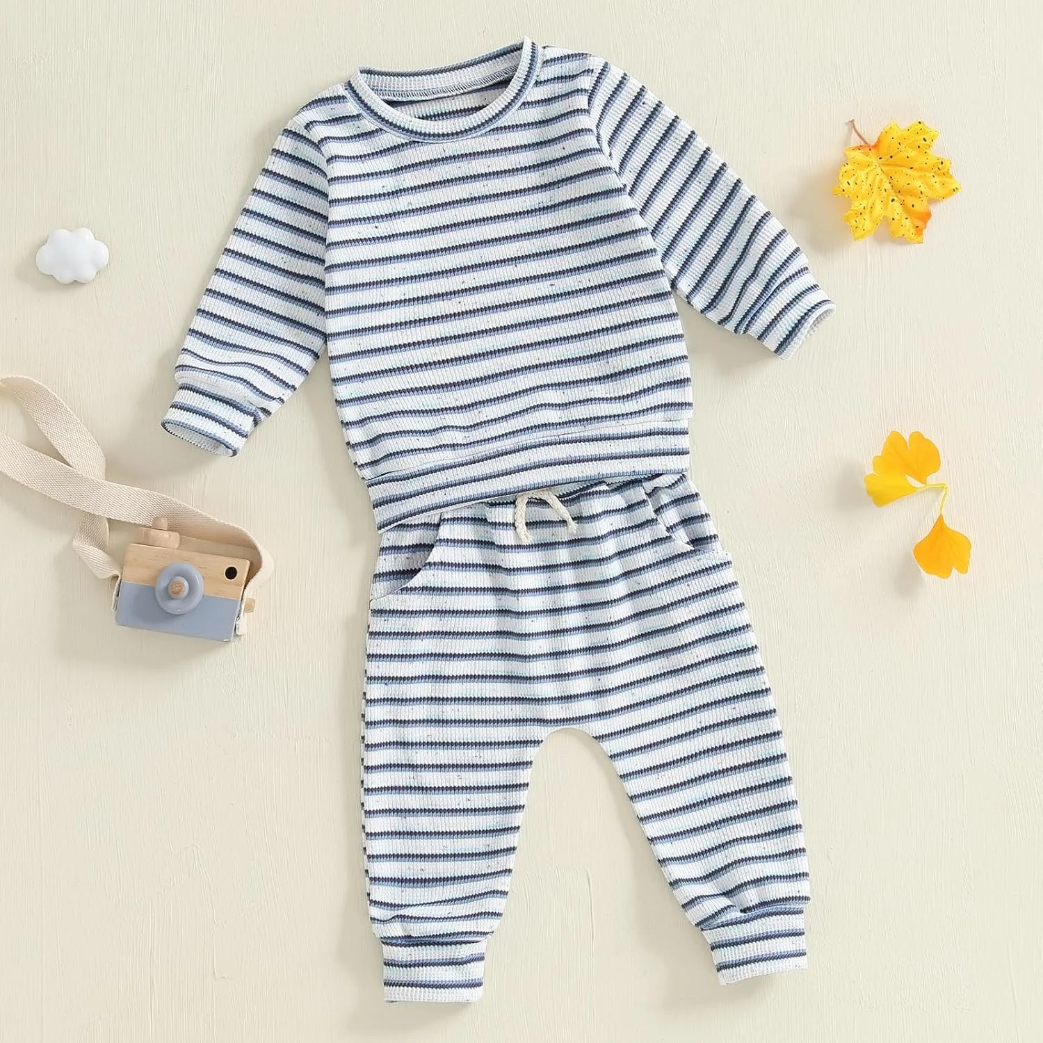 ست لباس زمستانی پسرانه Afunbaby، لباس پاییزی پسرانه، بافتنی وافل، آستین بلند، پیراهن، شلوار