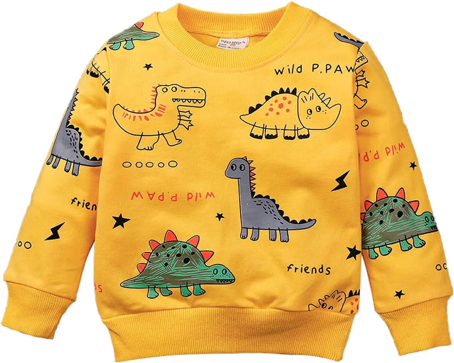 ست لباس پسرانه بچه گانه amropi شامل بلوز آستین بلند و شلوار جاگر با طرح دایناسور، مناسب 1 تا 6 سال، زرد / مشکی، 3-4 سال