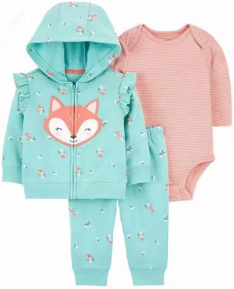 ست لباس ۳ تکه گرم نوزادی آکوریکس شامل کت کلاه دار + تاپ رامپر + شلوار مناسب برای ۳ تا ۲۴ ماه