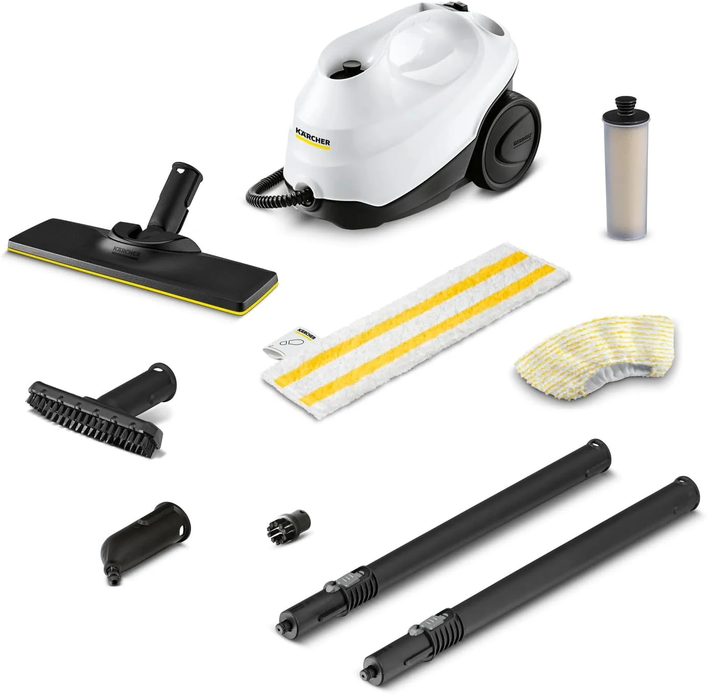 بخارشوی کارچر SC 3 EasyFix (زمان گرم شدن کوتاه: 30 ثانیه، مساحت در هر بار پر کردن مخزن: تقریباً 75 متر مربع، مخزن قابل پر کردن مجدد، 1 عدد کارتریج رسوب زدایی، حالت پارک، EasyFix + لوله الحاقی، نازل)