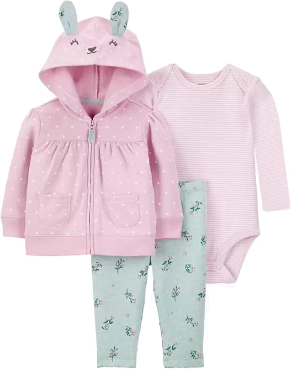 ست لباس نوزادی آکوریکس پسرانه دخترانه 3 تکه شامل کت گرم کلاه دار + سرهمی تاپ + شلوار گرمکن مناسب 3 تا 24 ماه