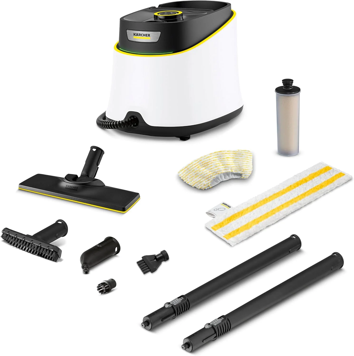بخارشوی کارچر SC 3 Deluxe EasyFix - زمان گرم شدن 30 ثانیه، با حلقه نور LED و محل نگهداری لوازم جانبی، توان پوشش سطحی تقریباً 75 متر مربع در هر بار پر کردن مخزن، سبک و جمع و جور، حلقه LED، انعطاف پذیر