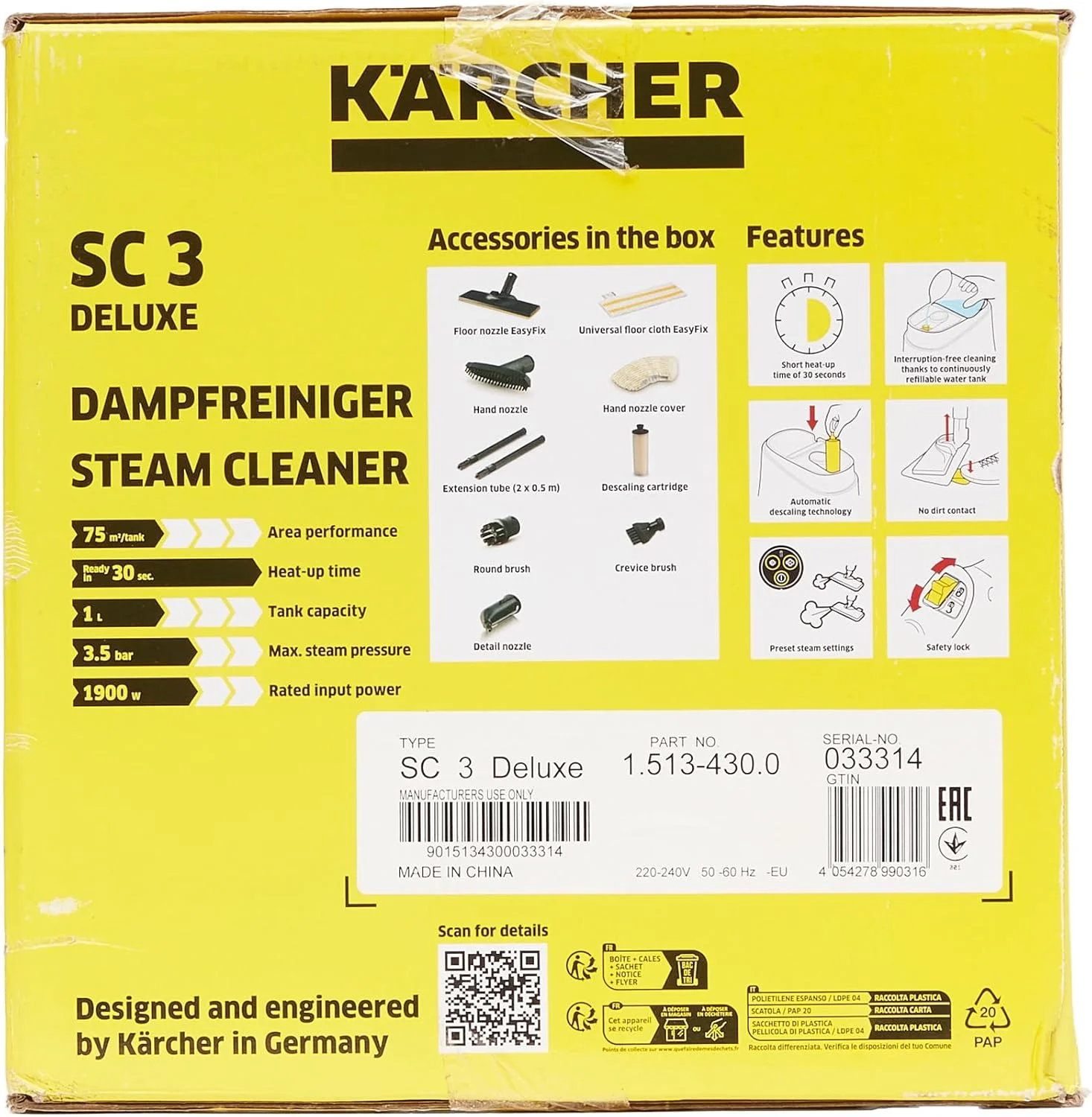 بخارشوی کارچر SC 3 Deluxe EasyFix - زمان گرم شدن 30 ثانیه، با حلقه نور LED و محل نگهداری لوازم جانبی، توان پوشش سطحی تقریباً 75 متر مربع در هر بار پر کردن مخزن، سبک و جمع و جور، حلقه LED، انعطاف پذیر بخارشوی کارچر SC 3 Deluxe EasyFix - زمان گرم شدن 30 ثانیه، با حلقه نور LED و محل نگهداری لوازم جانبی، توان پوشش سطحی تقریباً 75 متر مربع در هر بار پر کردن مخزن، سبک و جمع و جور، حلقه LED، انعطاف پذیر