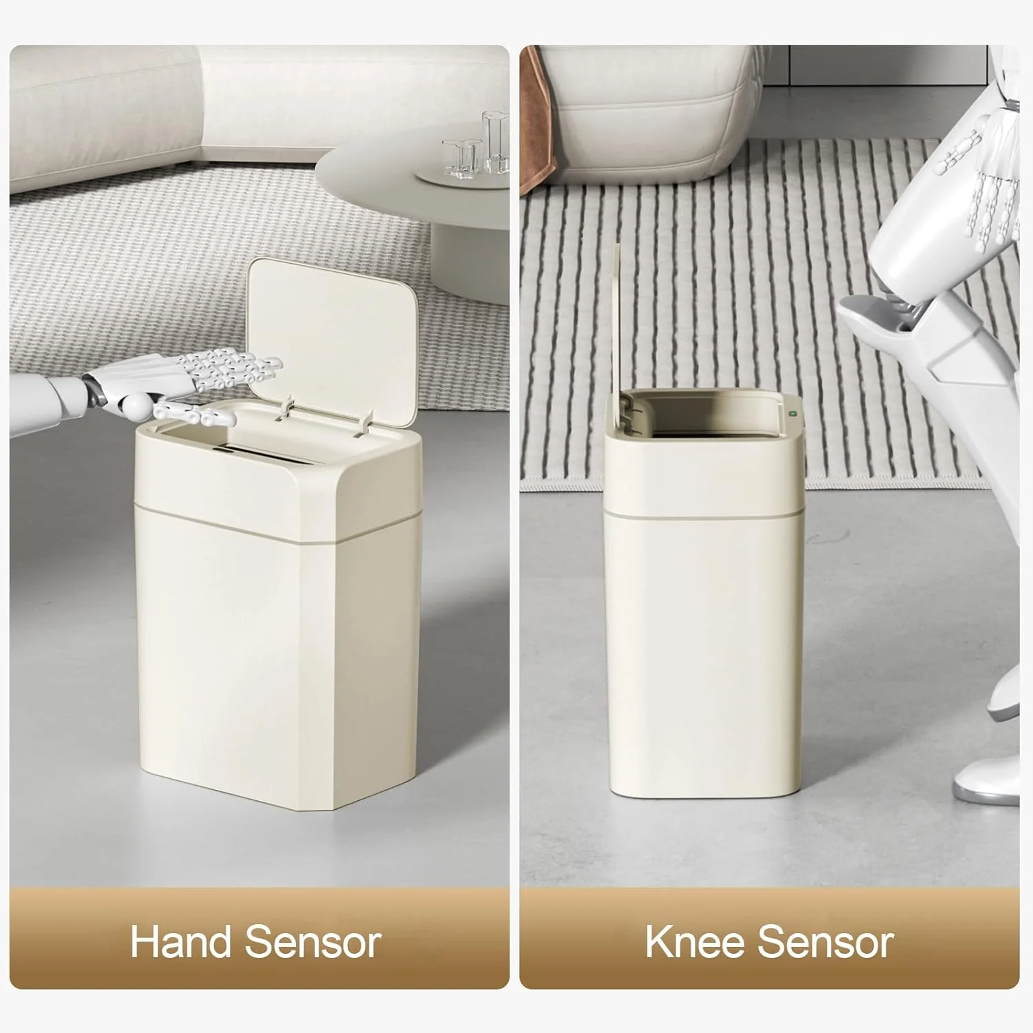 سطل زباله سنسور حرکتی ELPHECO با درب، 3.5 گالن، سطل زباله اتوماتیک کوچک و باریک، سطل زباله هوشمند ضد آب برای حمام، آشپزخانه، دفتر، اتاق خواب، اتاق نشیمن، توالت (کرم بژ، 2 عددی) سطل زباله سنسور حرکتی ELPHECO با درب، 3.5 گالن، سطل زباله اتوماتیک کوچک و باریک، سطل زباله هوشمند ضد آب برای حمام، آشپزخانه، دفتر، اتاق خواب، اتاق نشیمن، توالت (کرم بژ، 2 عددی)