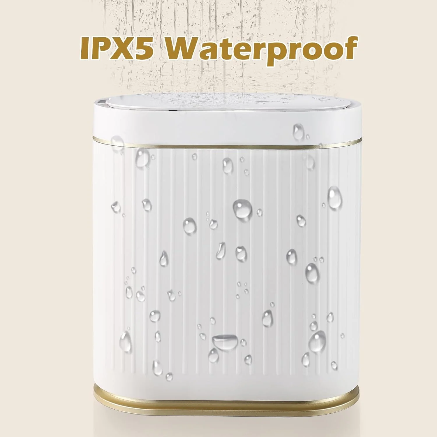 سطل زباله هوشمند پلاستیکی ELPHECO مناسب حمام، آشپزخانه و اتاق خواب با ظرفیت 7.5 لیتر، ضد آب و دارای درب اتوماتیک - سفید طلایی