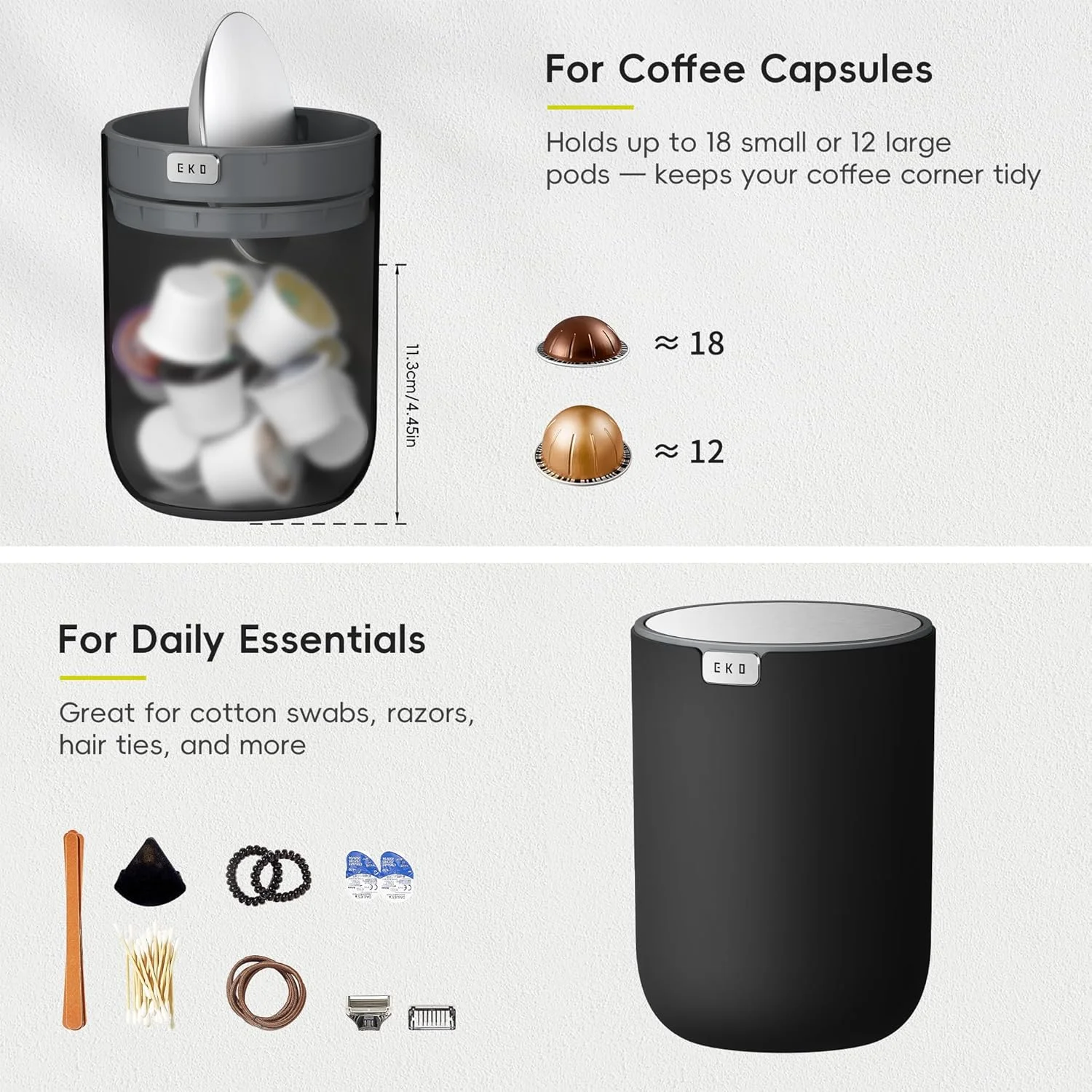 سطل زباله کوچک ایکو Fandy با ظرفیت 2.2 لیتر و درب چرخشی، مناسب برای حمام، میز آرایش، میز کار یا دفتر کار، سطل زباله کوچک (مشکی)