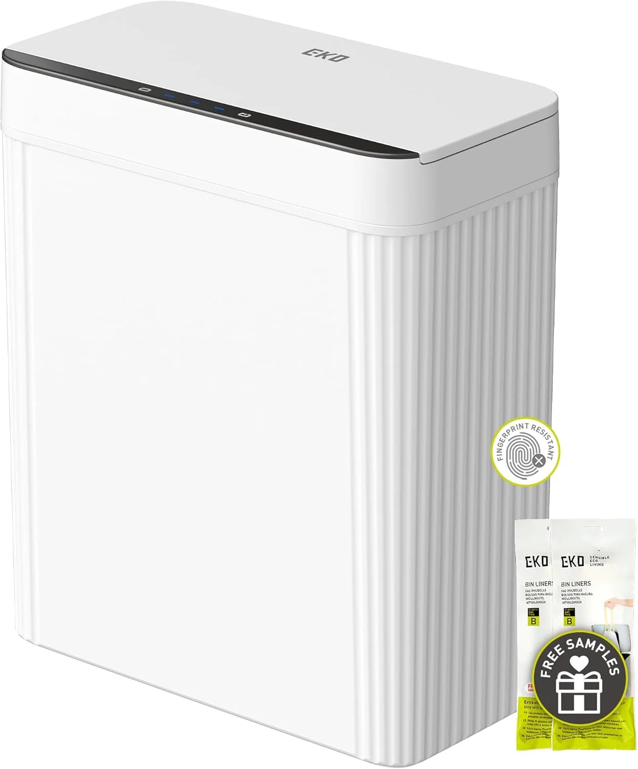 سطل زباله سنسور دار EKO Brio با ظرفیت 10 لیتر، سطل زباله اتوماتیک بدون لمس برای حمام، سطل زباله هوشمند ضد آب برای آشپزخانه، اتاق خواب و دفتر، سفید