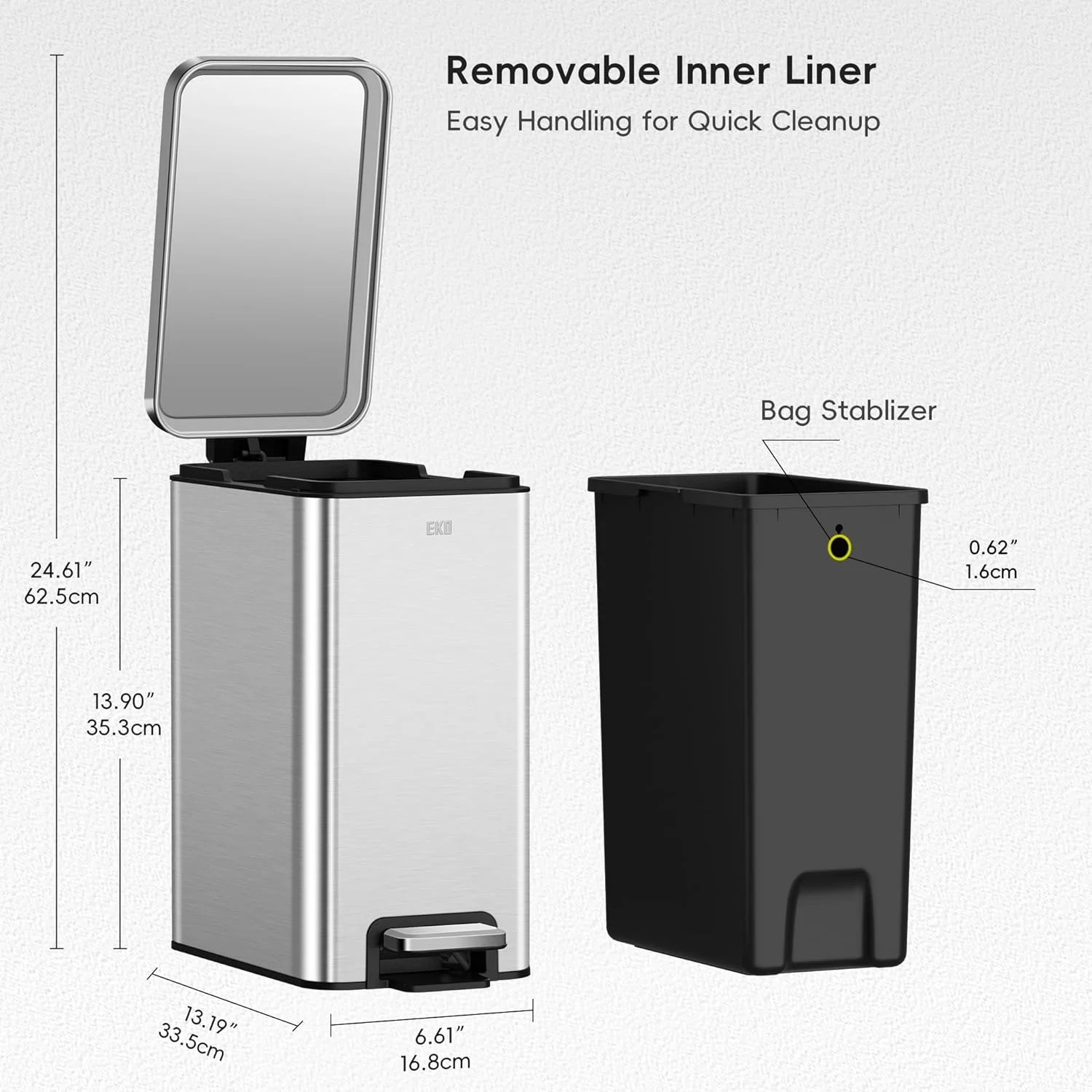 سطل زباله پدالی باریک استلا EKO با ظرفیت 10 لیتر، استیل ضد زنگ مقاوم در برابر اثر انگشت با سطل داخلی جداشدنی (نقره ای) سطل زباله پدالی باریک استلا EKO با ظرفیت 10 لیتر، استیل ضد زنگ مقاوم در برابر اثر انگشت با سطل داخلی جداشدنی (نقره ای)