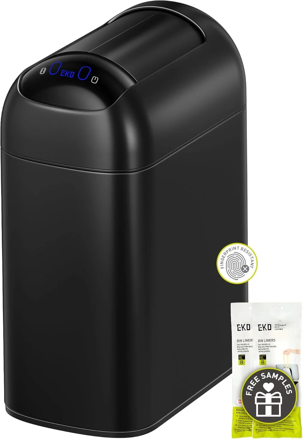 سطل زباله سنسوردار باریک EKO Astro، ظرفیت 10 لیتر، سطل زباله بدون لمس با درب پروانه ای آرام بند، سطل زباله استیل ضد زنگ با سنسور حرکتی برای حمام، آشپزخانه و دفتر کار، مشکی مات، ضد آب سطل زباله سنسوردار باریک EKO Astro، ظرفیت 10 لیتر، سطل زباله بدون لمس با درب پروانه ای آرام بند، سطل زباله استیل ضد زنگ با سنسور حرکتی برای حمام، آشپزخانه و دفتر کار، مشکی مات، ضد آب