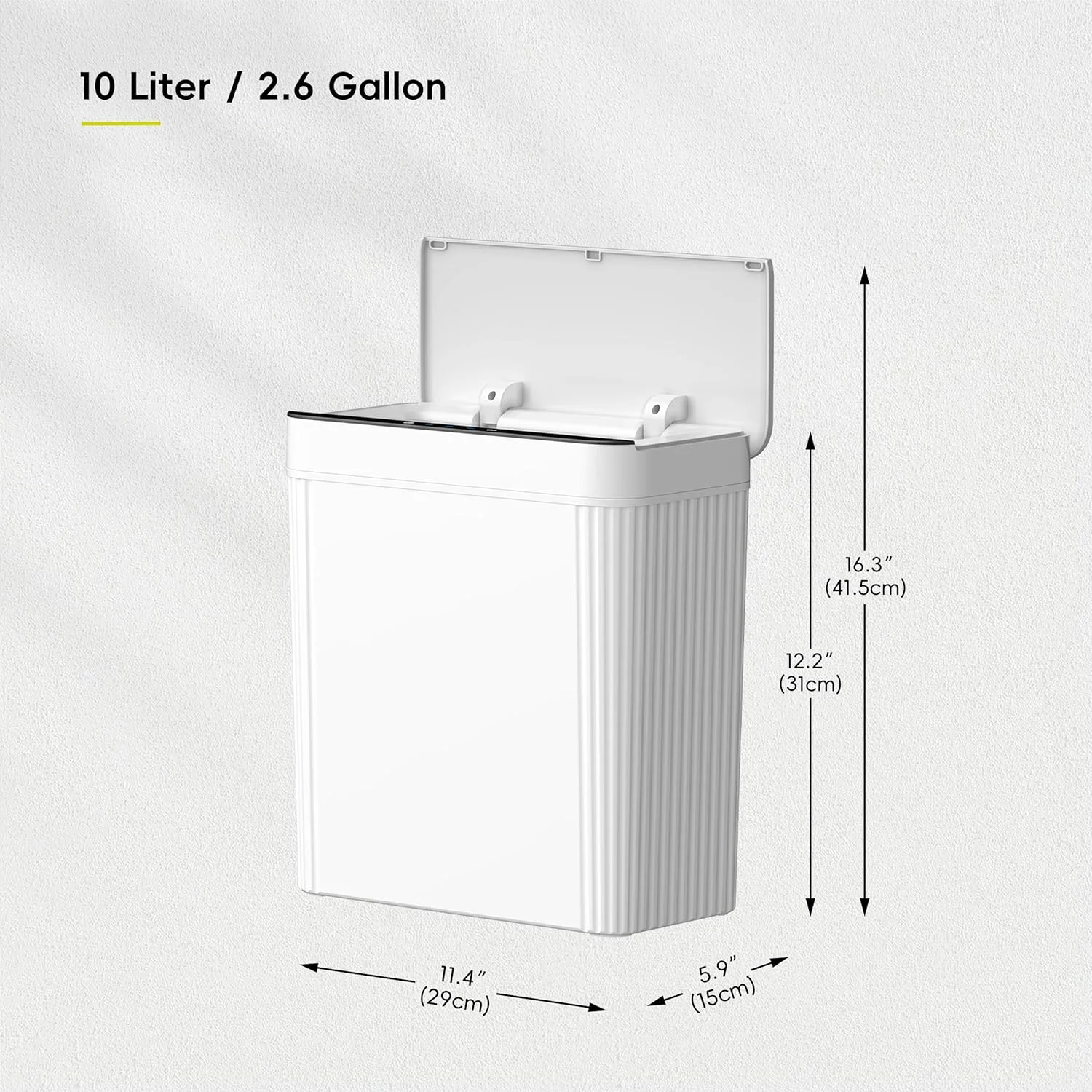 سطل زباله سنسور دار EKO Brio با ظرفیت 10 لیتر، سطل زباله اتوماتیک بدون لمس برای حمام، سطل زباله هوشمند ضد آب برای آشپزخانه، اتاق خواب و دفتر، سفید