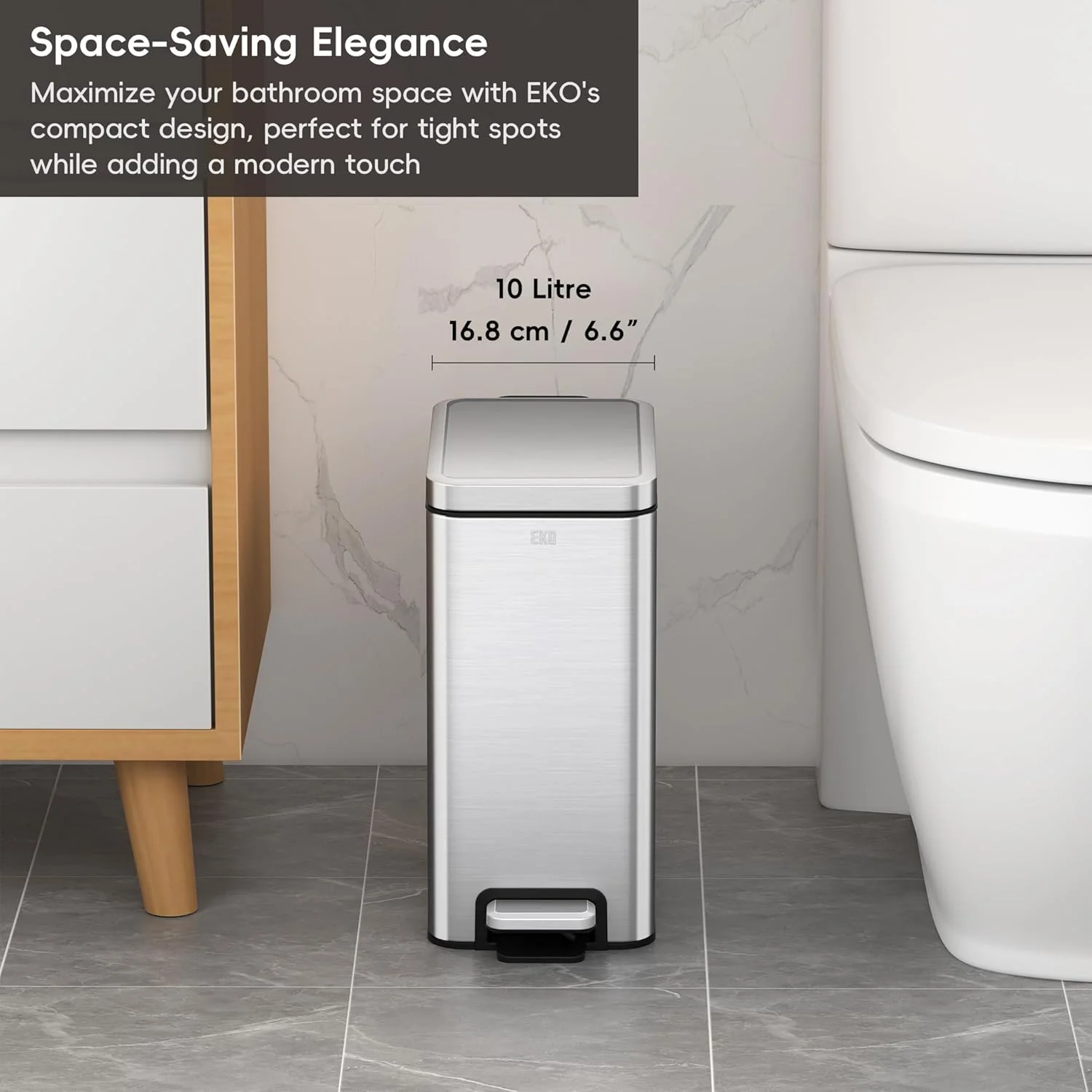 سطل زباله پدالی باریک استلا EKO با ظرفیت 10 لیتر، استیل ضد زنگ مقاوم در برابر اثر انگشت با سطل داخلی جداشدنی (نقره ای) سطل زباله پدالی باریک استلا EKO با ظرفیت 10 لیتر، استیل ضد زنگ مقاوم در برابر اثر انگشت با سطل داخلی جداشدنی (نقره ای)