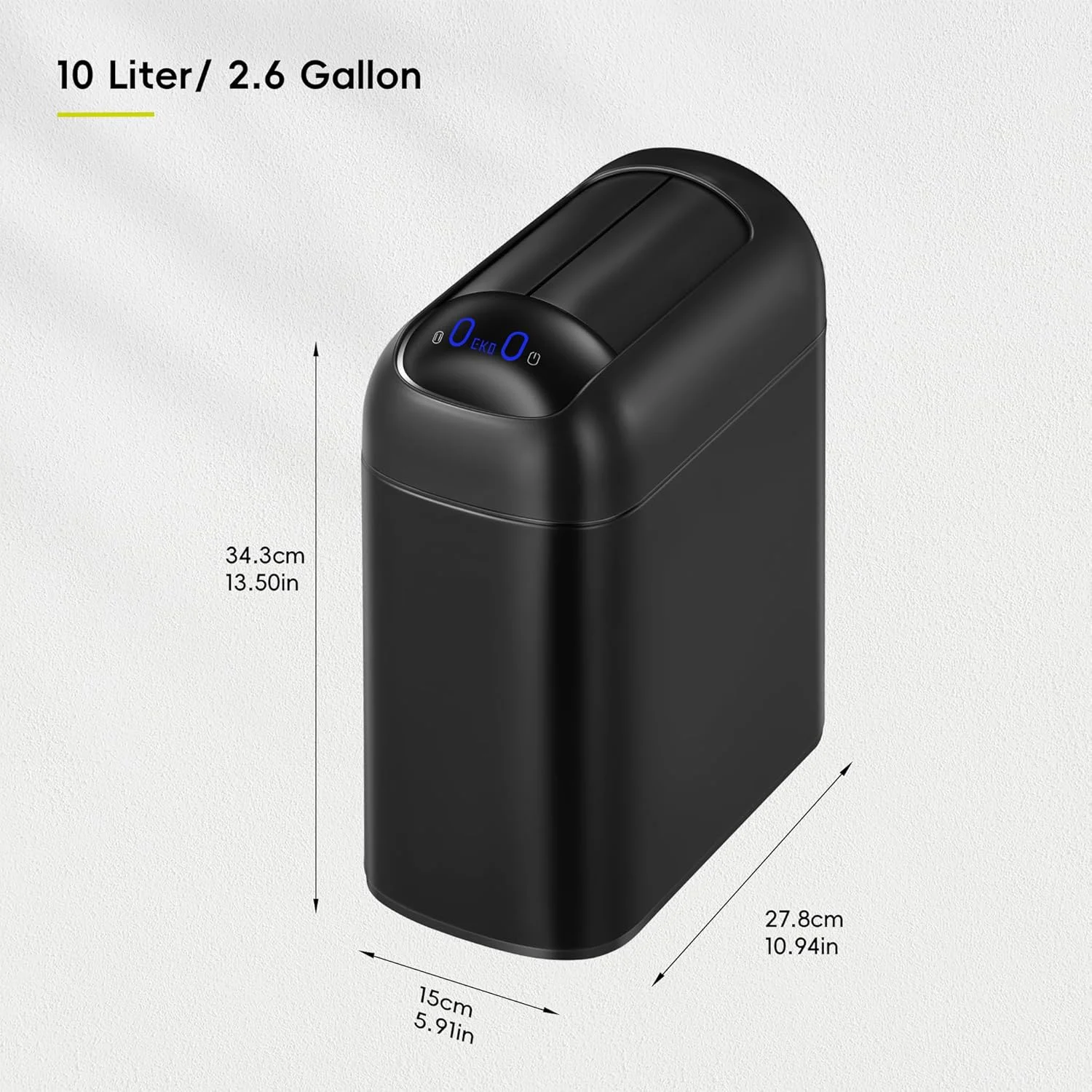 سطل زباله سنسوردار باریک EKO Astro، ظرفیت 10 لیتر، سطل زباله بدون لمس با درب پروانه ای آرام بند، سطل زباله استیل ضد زنگ با سنسور حرکتی برای حمام، آشپزخانه و دفتر کار، مشکی مات، ضد آب سطل زباله سنسوردار باریک EKO Astro، ظرفیت 10 لیتر، سطل زباله بدون لمس با درب پروانه ای آرام بند، سطل زباله استیل ضد زنگ با سنسور حرکتی برای حمام، آشپزخانه و دفتر کار، مشکی مات، ضد آب