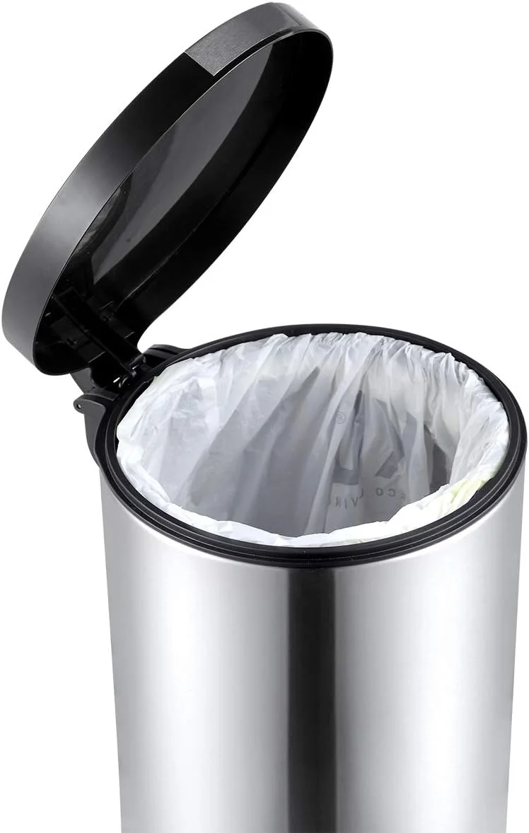 سطل زباله پدالی گرد 30 لیتری هنری اکو، با روکش استیل ضد زنگ برس خورده مقاوم در برابر اثر انگشت، درب آرام بند و مکانیزم پدال بادوام، مدل alek30