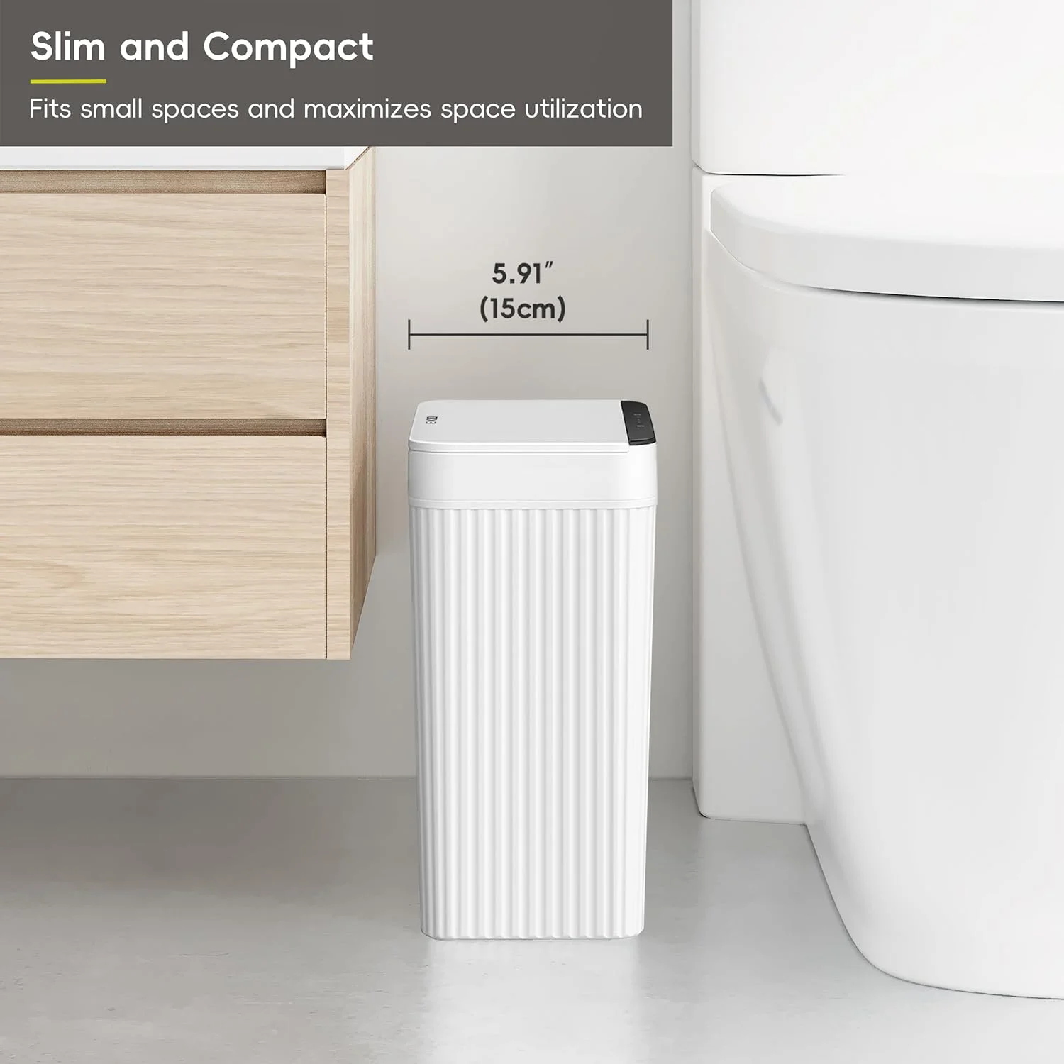 سطل زباله سنسور دار EKO Brio با ظرفیت 10 لیتر، سطل زباله اتوماتیک بدون لمس برای حمام، سطل زباله هوشمند ضد آب برای آشپزخانه، اتاق خواب و دفتر، سفید