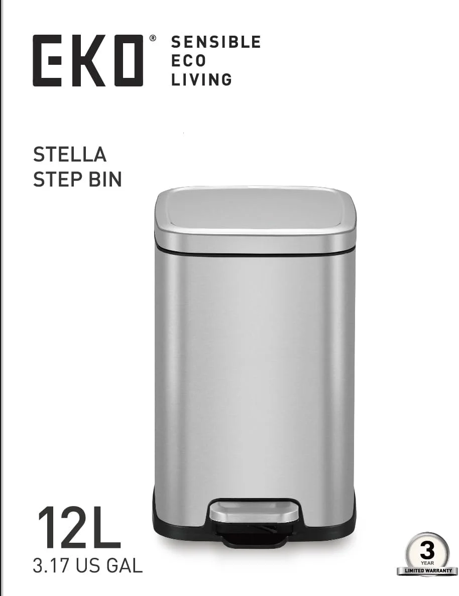 سطل پدالی استلا اکو 12 لیتری مربع - نقره ای | سطل زباله پدالی جمع و جور با درب آرام بند | روکش مقاوم در برابر اثر انگشت | دارای سطل داخلی جداشدنی سطل پدالی استلا اکو 12 لیتری مربع - نقره ای | سطل زباله پدالی جمع و جور با درب آرام بند | روکش مقاوم در برابر اثر انگشت | دارای سطل داخلی جداشدنی