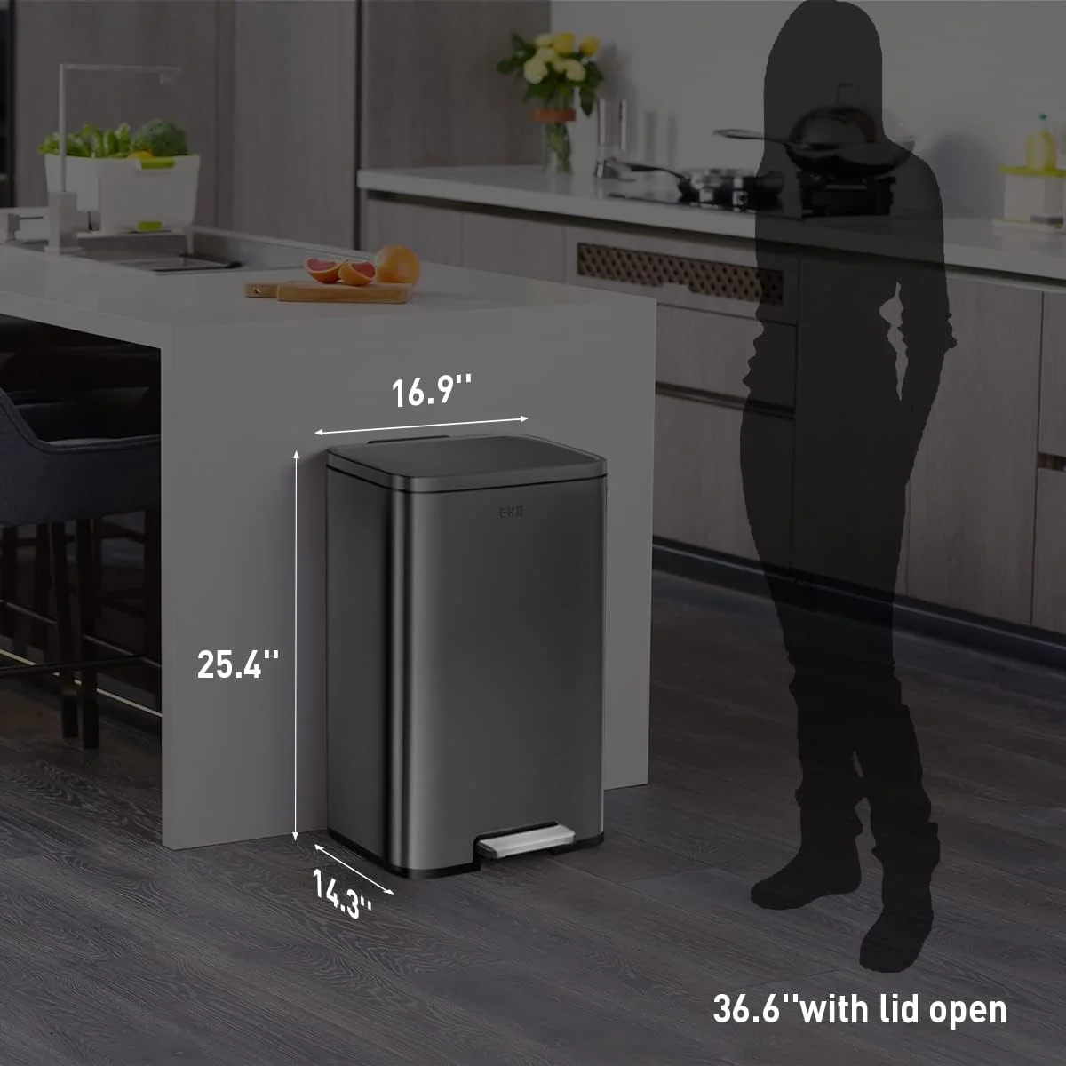 سطل زباله پدالی 50 لیتری ایکو مدل مدیسون مشکی مات با سطل داخلی - مقاوم در برابر اثر انگشت سطل زباله پدالی 50 لیتری ایکو مدل مدیسون مشکی مات با سطل داخلی - مقاوم در برابر اثر انگشت