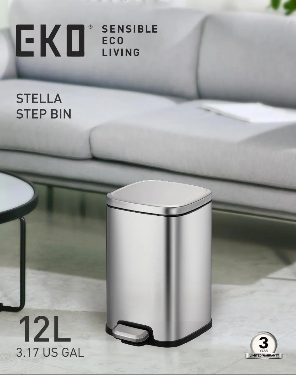 سطل پدالی استلا اکو 12 لیتری مربع - نقره ای | سطل زباله پدالی جمع و جور با درب آرام بند | روکش مقاوم در برابر اثر انگشت | دارای سطل داخلی جداشدنی سطل پدالی استلا اکو 12 لیتری مربع - نقره ای | سطل زباله پدالی جمع و جور با درب آرام بند | روکش مقاوم در برابر اثر انگشت | دارای سطل داخلی جداشدنی