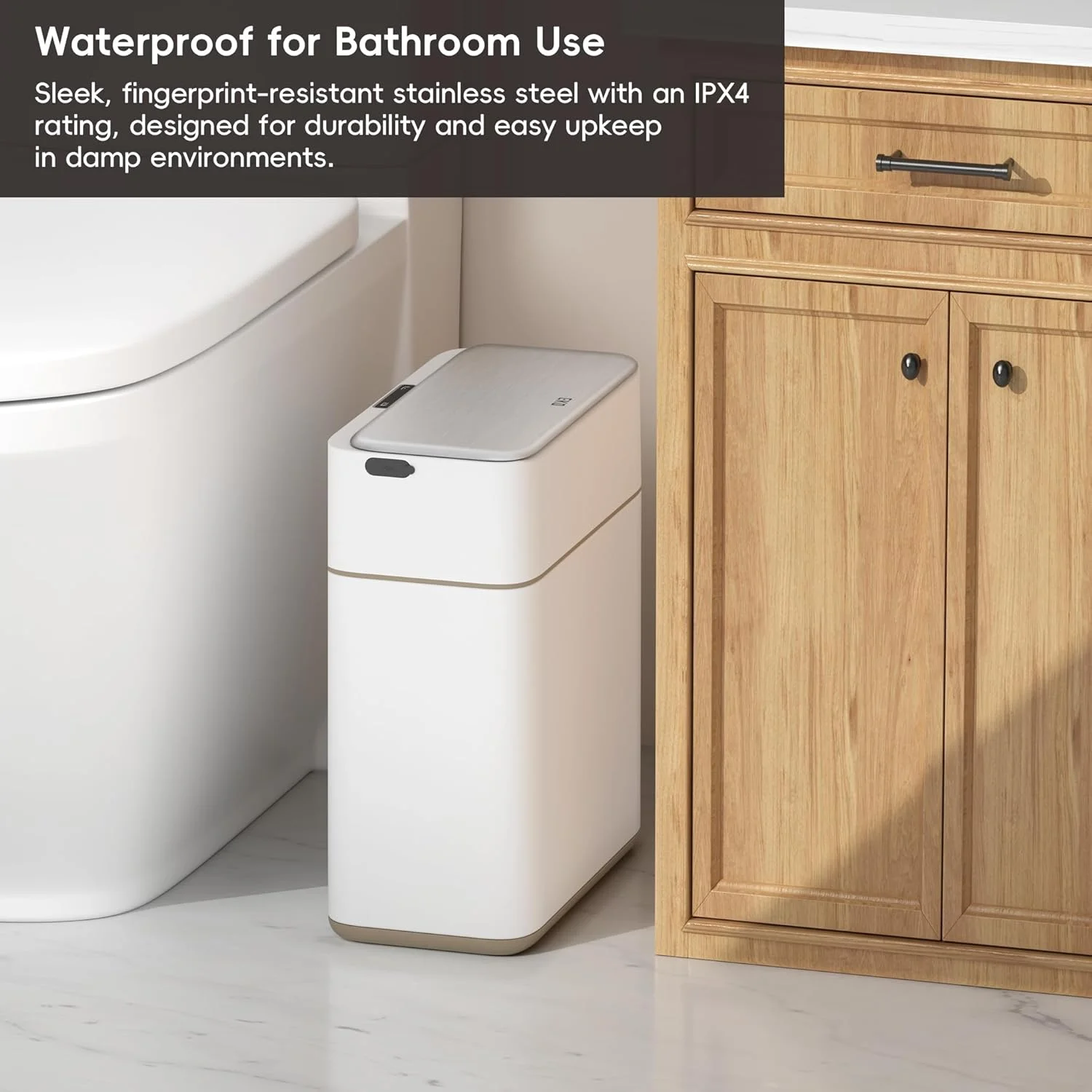 سطل زباله اتوماتیک EKO با درب، سطل زباله بدون لمس 8 لیتری با سطل جداشدنی، سطل زباله استیل ضد زنگ باریک، سطل زباله حسگر حرکتی برای حمام، اتاق خواب، دفتر، سفید