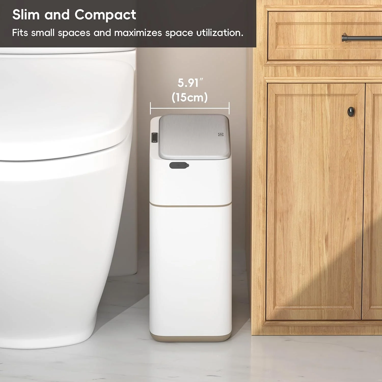 سطل زباله اتوماتیک EKO با درب، سطل زباله بدون لمس 8 لیتری با سطل جداشدنی، سطل زباله استیل ضد زنگ باریک، سطل زباله حسگر حرکتی برای حمام، اتاق خواب، دفتر، سفید