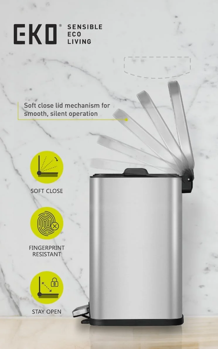 سطل پدالی استلا اکو 12 لیتری مربع - نقره ای | سطل زباله پدالی جمع و جور با درب آرام بند | روکش مقاوم در برابر اثر انگشت | دارای سطل داخلی جداشدنی سطل پدالی استلا اکو 12 لیتری مربع - نقره ای | سطل زباله پدالی جمع و جور با درب آرام بند | روکش مقاوم در برابر اثر انگشت | دارای سطل داخلی جداشدنی