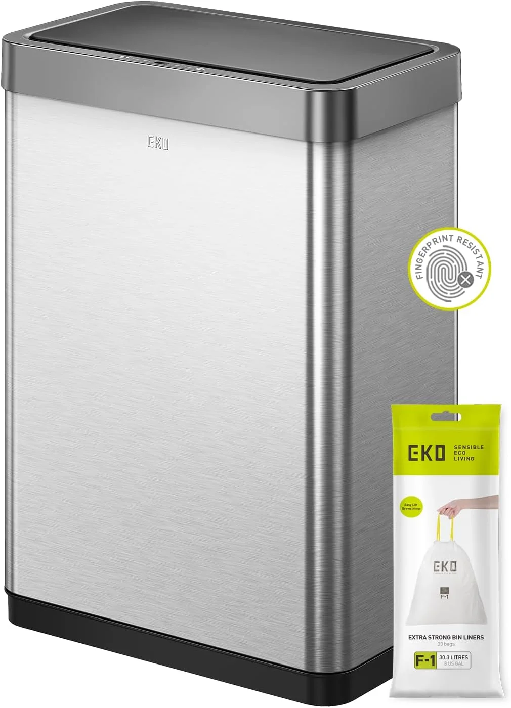 سطل زباله آشپزخانه سنسوردار بازیافت EKO Mirage X - سطل زباله دو محفظه ای بدون لمس شیک و بهداشتی - ایده آل برای آشپزخانه و خانه، استیل ضد زنگ، 40 لیتری سطل زباله آشپزخانه سنسوردار بازیافت EKO Mirage X - سطل زباله دو محفظه ای بدون لمس شیک و بهداشتی - ایده آل برای آشپزخانه و خانه، استیل ضد زنگ، 40 لیتری