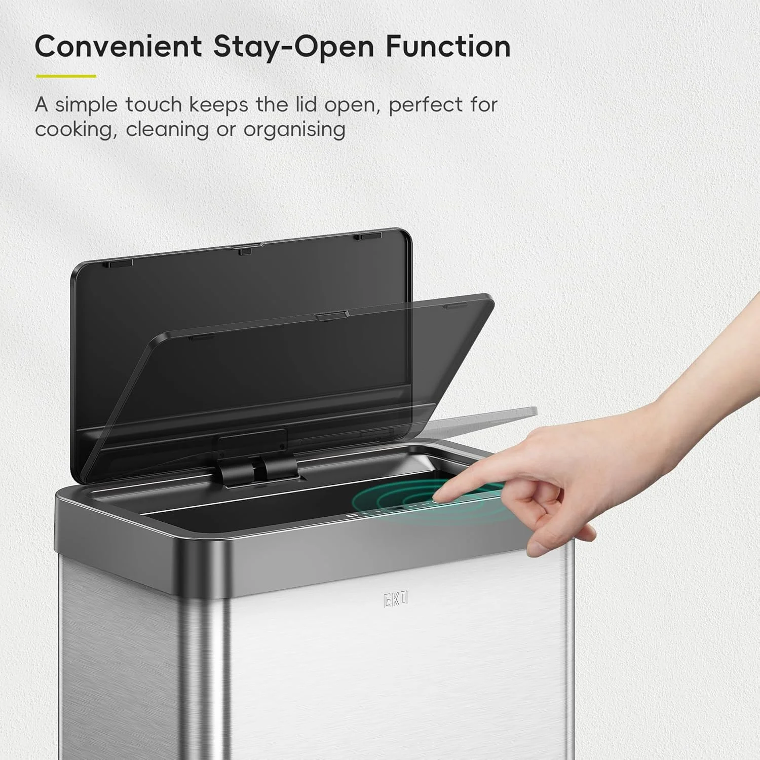 سطل زباله آشپزخانه سنسوردار بازیافت EKO Mirage X - سطل زباله دو محفظه ای بدون لمس شیک و بهداشتی - ایده آل برای آشپزخانه و خانه، استیل ضد زنگ، 40 لیتری سطل زباله آشپزخانه سنسوردار بازیافت EKO Mirage X - سطل زباله دو محفظه ای بدون لمس شیک و بهداشتی - ایده آل برای آشپزخانه و خانه، استیل ضد زنگ، 40 لیتری