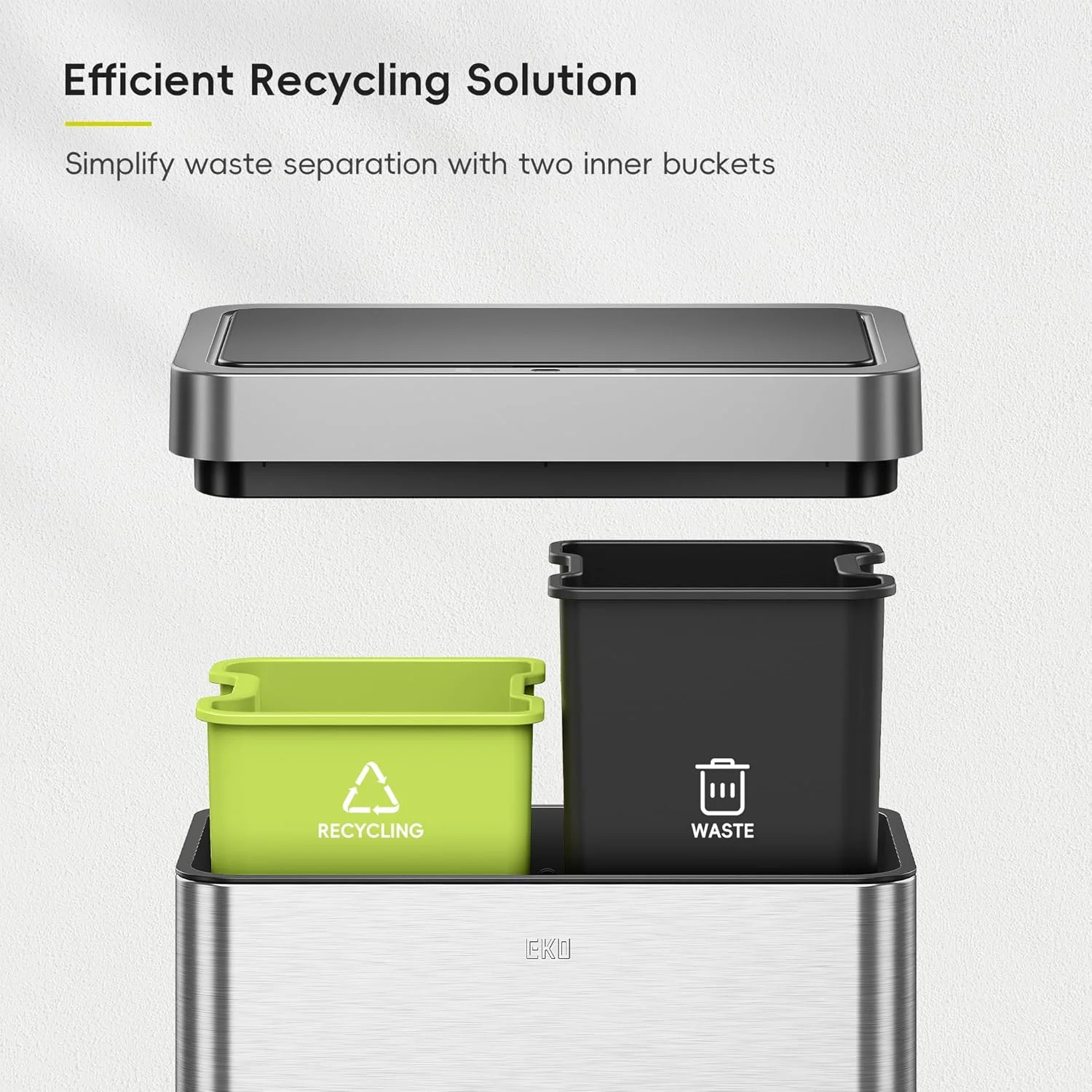 سطل زباله آشپزخانه سنسوردار بازیافت EKO Mirage X - سطل زباله دو محفظه ای بدون لمس شیک و بهداشتی - ایده آل برای آشپزخانه و خانه، استیل ضد زنگ، 40 لیتری سطل زباله آشپزخانه سنسوردار بازیافت EKO Mirage X - سطل زباله دو محفظه ای بدون لمس شیک و بهداشتی - ایده آل برای آشپزخانه و خانه، استیل ضد زنگ، 40 لیتری