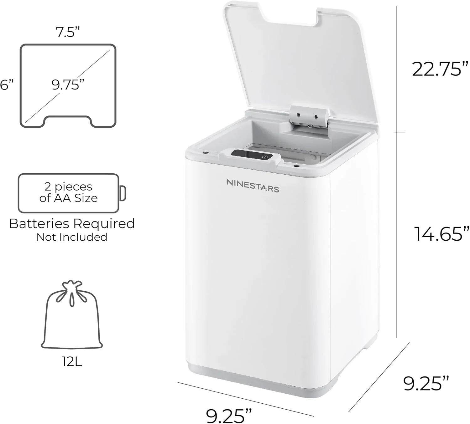 سطل زباله سنسوردار بدون لمس شیک Ninestars DZT-10-35 با درب | سطل زباله پلاستیکی اتوماتیک برای فضای باز، خانه، دفتر، هتل، حمام، آشپزخانه | 10 لیتر - سفید سطل زباله سنسوردار بدون لمس شیک Ninestars DZT-10-35 با درب | سطل زباله پلاستیکی اتوماتیک برای فضای باز، خانه، دفتر، هتل، حمام، آشپزخانه | 10 لیتر - سفید