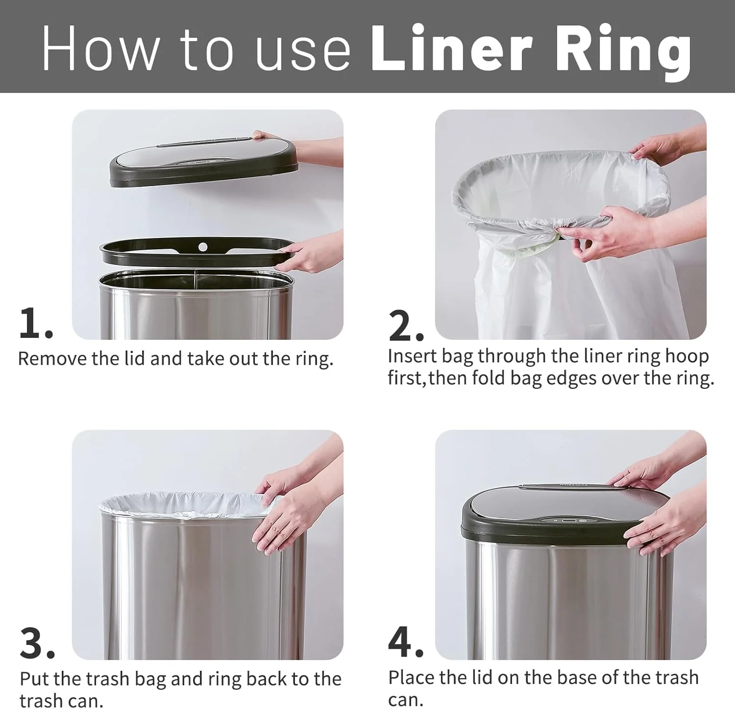 سطل زباله استیل 50 لیتری سنسوردار بدون لمس NINESTARS مدل DZT-50-28 با درب مشکی بادوام برای خانه، آشپزخانه و اداره سطل زباله استیل 50 لیتری سنسوردار بدون لمس NINESTARS مدل DZT-50-28 با درب مشکی بادوام برای خانه، آشپزخانه و اداره