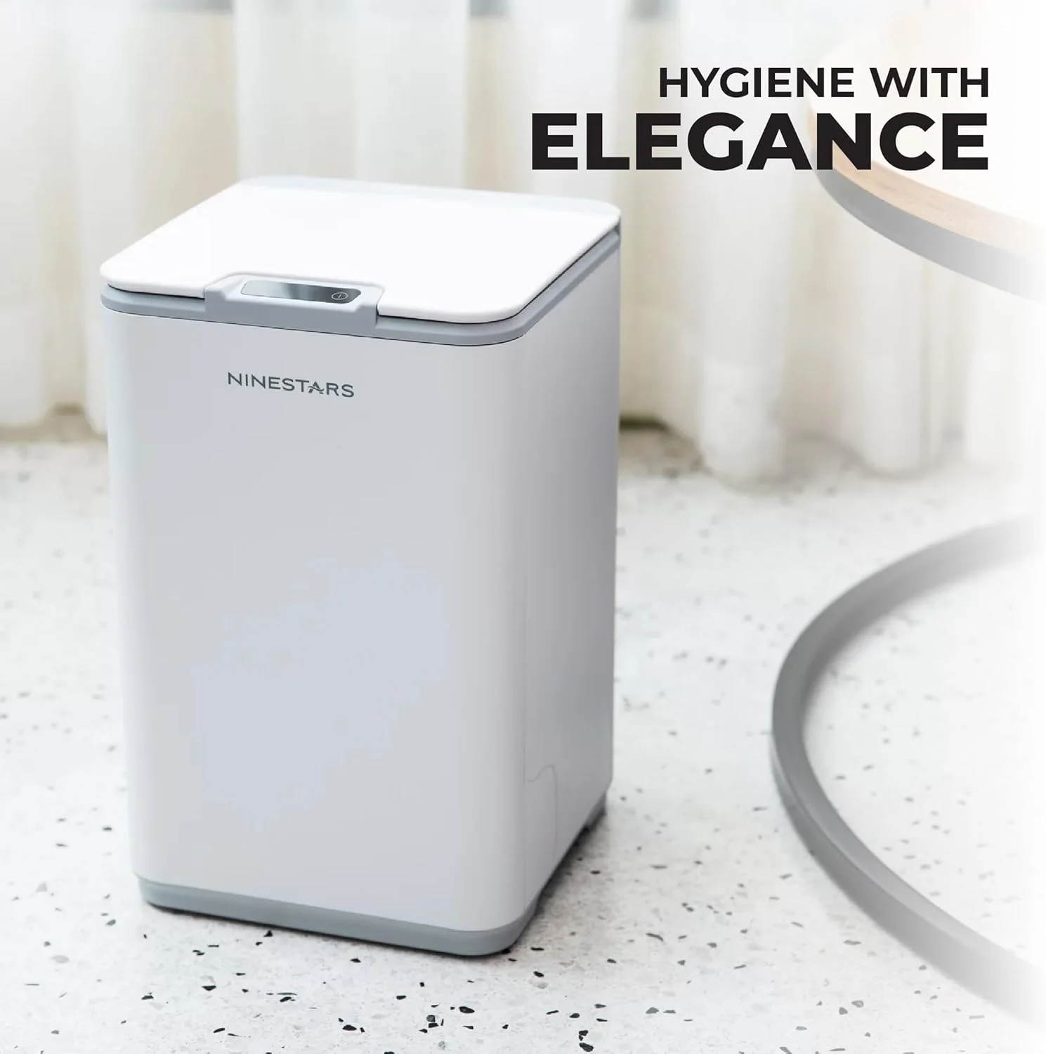 سطل زباله سنسوردار بدون لمس شیک Ninestars DZT-10-35 با درب | سطل زباله پلاستیکی اتوماتیک برای فضای باز، خانه، دفتر، هتل، حمام، آشپزخانه | 10 لیتر - سفید سطل زباله سنسوردار بدون لمس شیک Ninestars DZT-10-35 با درب | سطل زباله پلاستیکی اتوماتیک برای فضای باز، خانه، دفتر، هتل، حمام، آشپزخانه | 10 لیتر - سفید