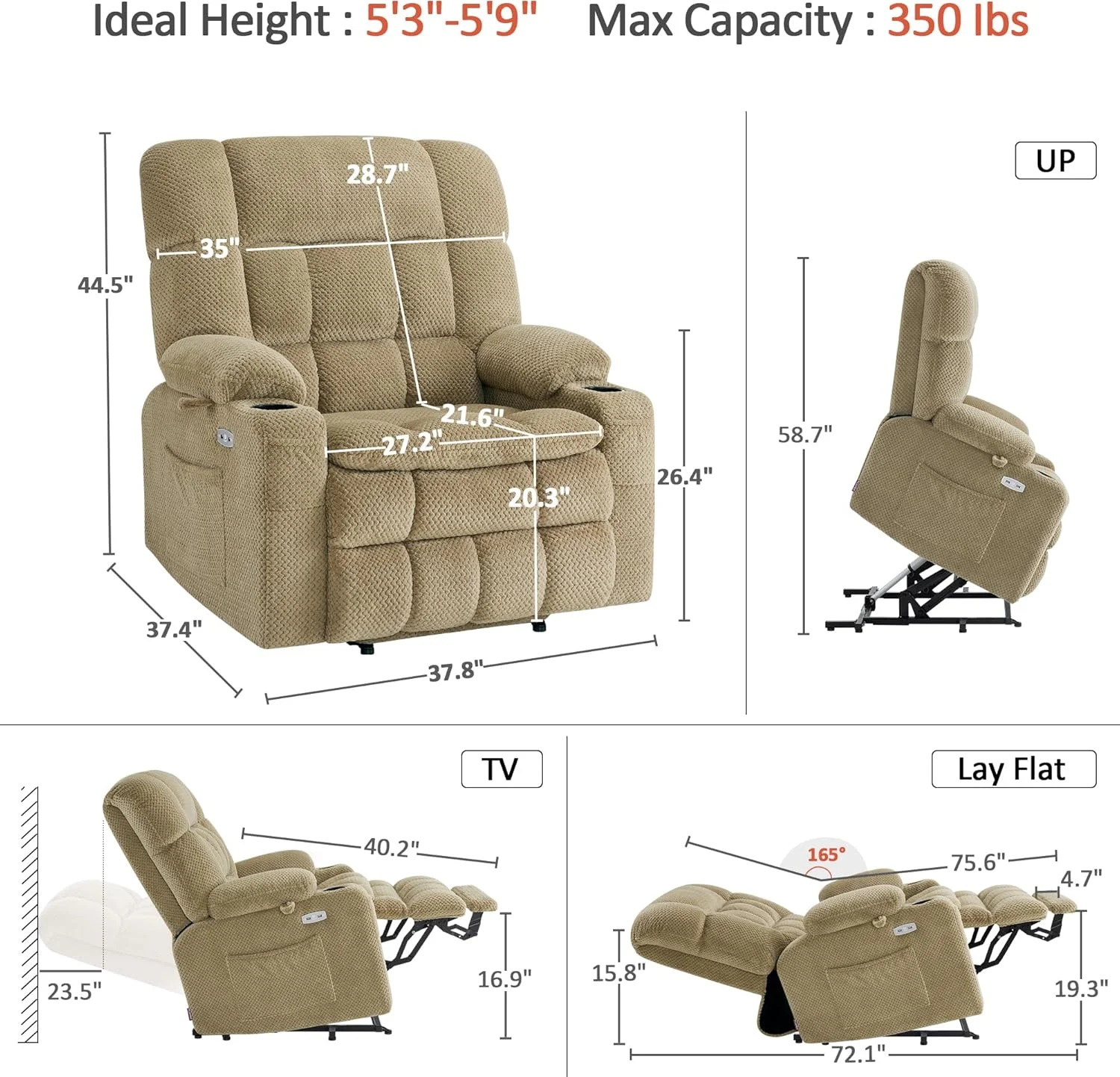 MCombo - صندلی ریلکسی ماساژ و گرمایشی دو موتوره برای سالمندان بزرگسال، موقعیت نامحدود، پورت USB، پارچه R7897 (متوسط، بژ) MCombo - صندلی ریلکسی ماساژ و گرمایشی دو موتوره برای سالمندان بزرگسال، موقعیت نامحدود، پورت USB، پارچه R7897 (متوسط، بژ)