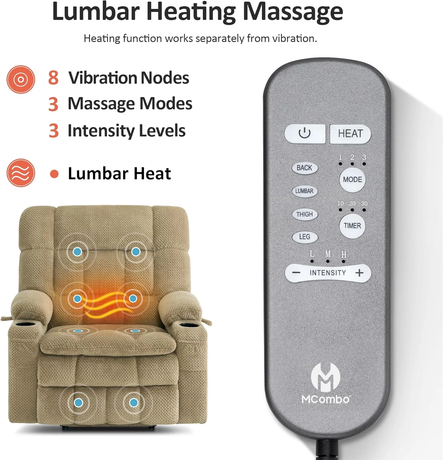 MCombo - صندلی ریلکسی ماساژ و گرمایشی دو موتوره برای سالمندان بزرگسال، موقعیت نامحدود، پورت USB، پارچه R7897 (متوسط، بژ) MCombo - صندلی ریلکسی ماساژ و گرمایشی دو موتوره برای سالمندان بزرگسال، موقعیت نامحدود، پورت USB، پارچه R7897 (متوسط، بژ)