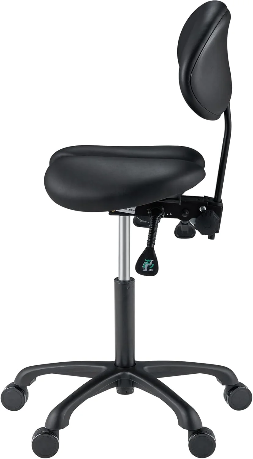 صندلی زین اسبی ارگونومیک Master Massage Berkeley - صندلی دو قسمتی - صندلی چرخدار گردان هیدرولیک و اصلاح کننده وضعیت بدنی زین اسبی با پشتی - مشکی