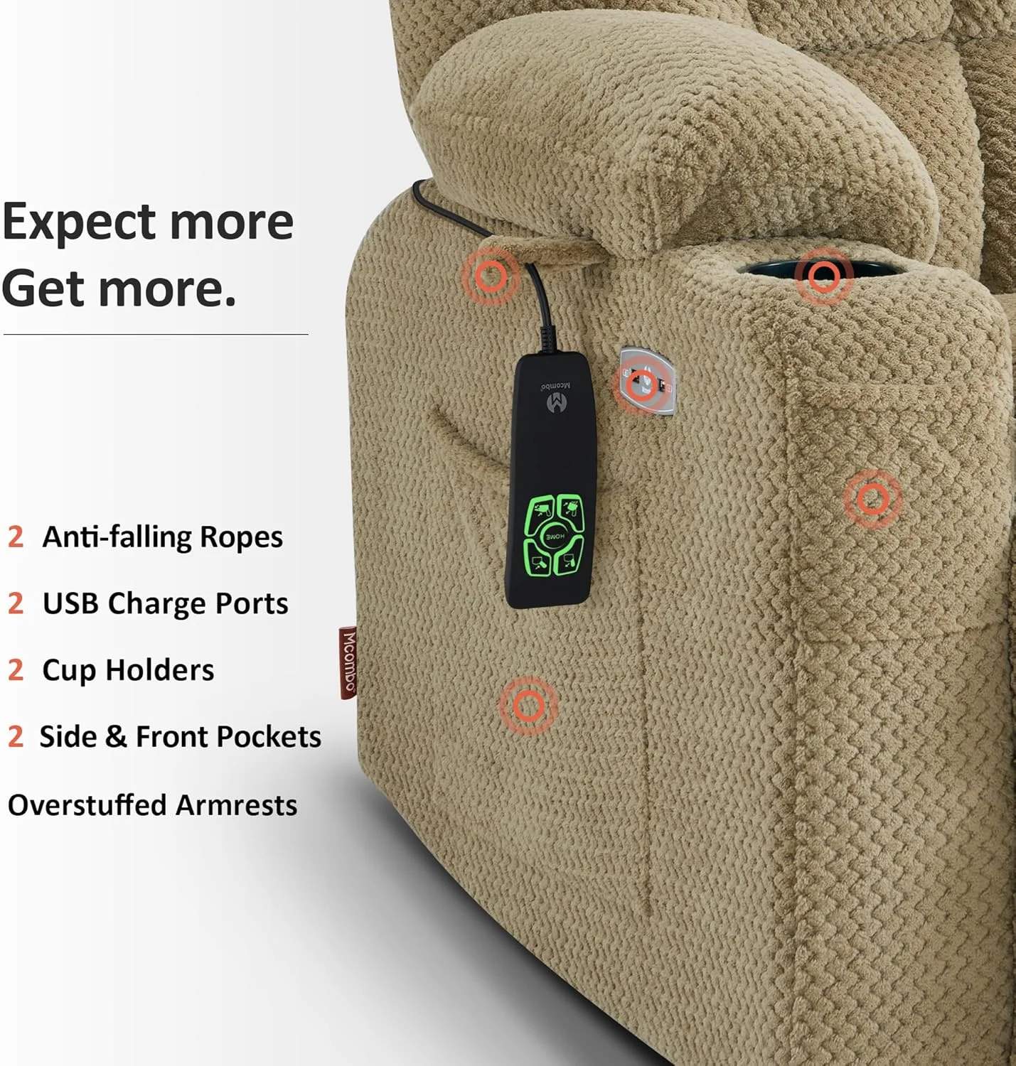 MCombo - صندلی ریلکسی ماساژ و گرمایشی دو موتوره برای سالمندان بزرگسال، موقعیت نامحدود، پورت USB، پارچه R7897 (متوسط، بژ) MCombo - صندلی ریلکسی ماساژ و گرمایشی دو موتوره برای سالمندان بزرگسال، موقعیت نامحدود، پورت USB، پارچه R7897 (متوسط، بژ)